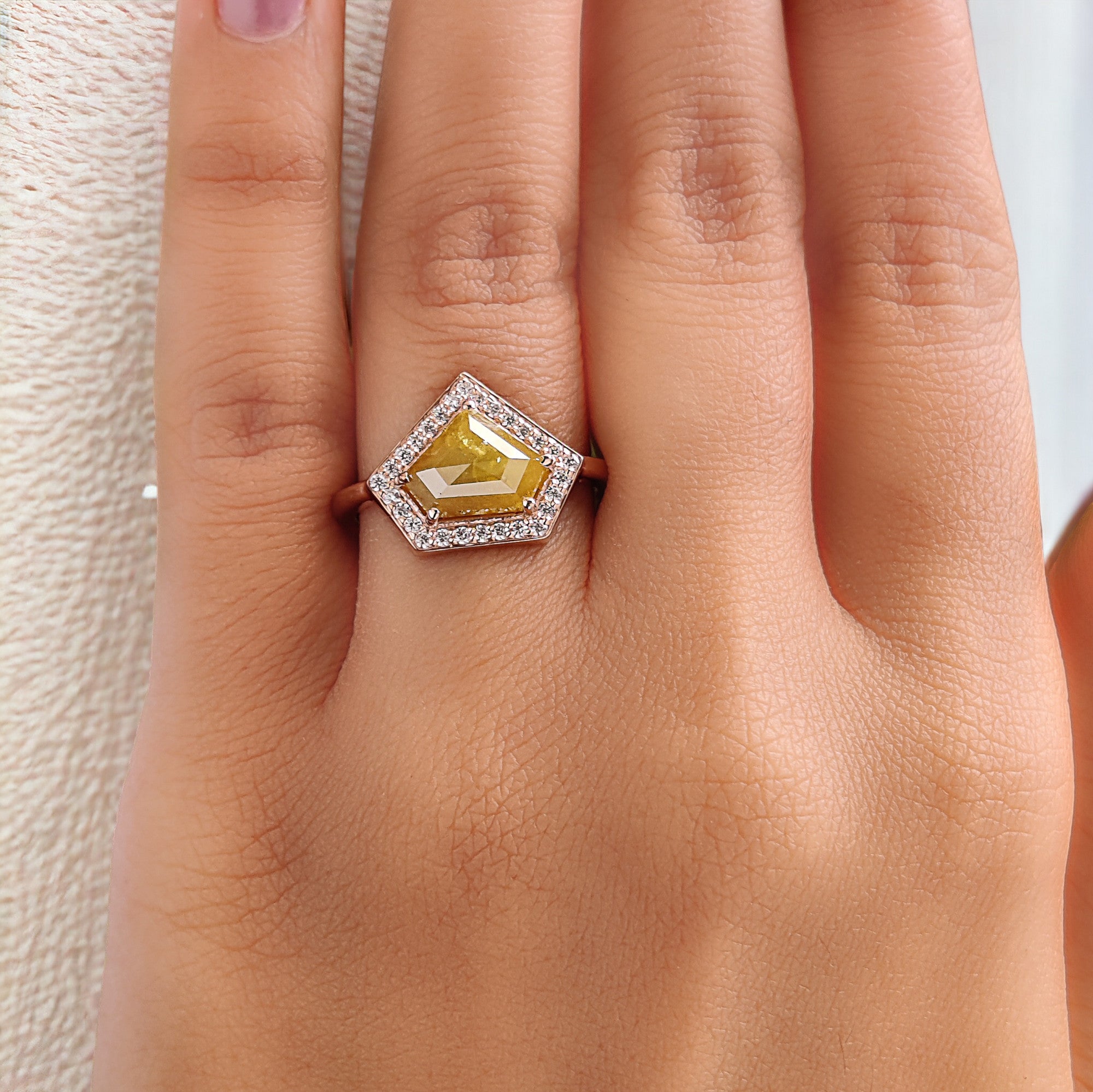 Shield Shape Yellow Color Diamond Ring 2.52 Ct 7.70 MM Shield Diamond Ring 14K Solid Rose Gold Silver Engagement Ring Gift For Her QL9615