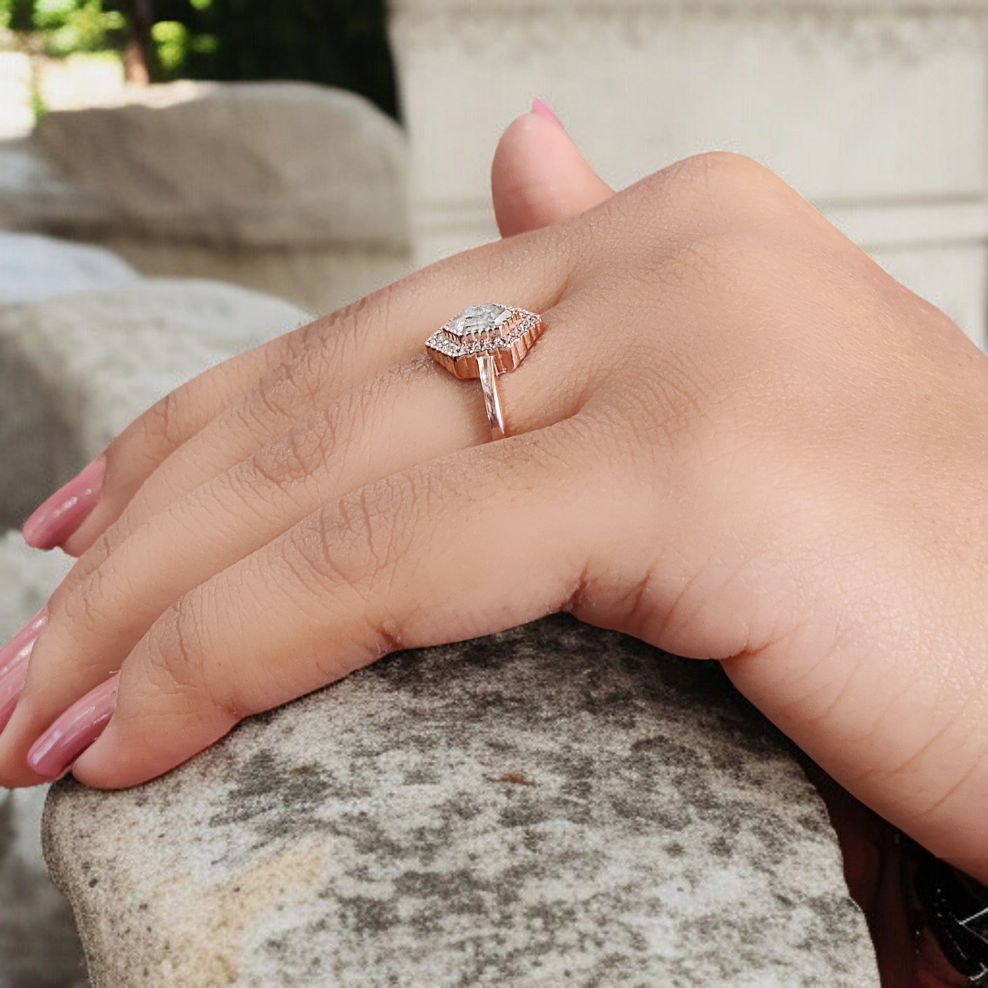 Hexagon Cut Salt And Pepper Diamond Ring 0.79 Ct 6.50 MM Hexagon Diamond Ring 14K Solid Rose Gold Silver Engagement Ring Gift For Her QL2587