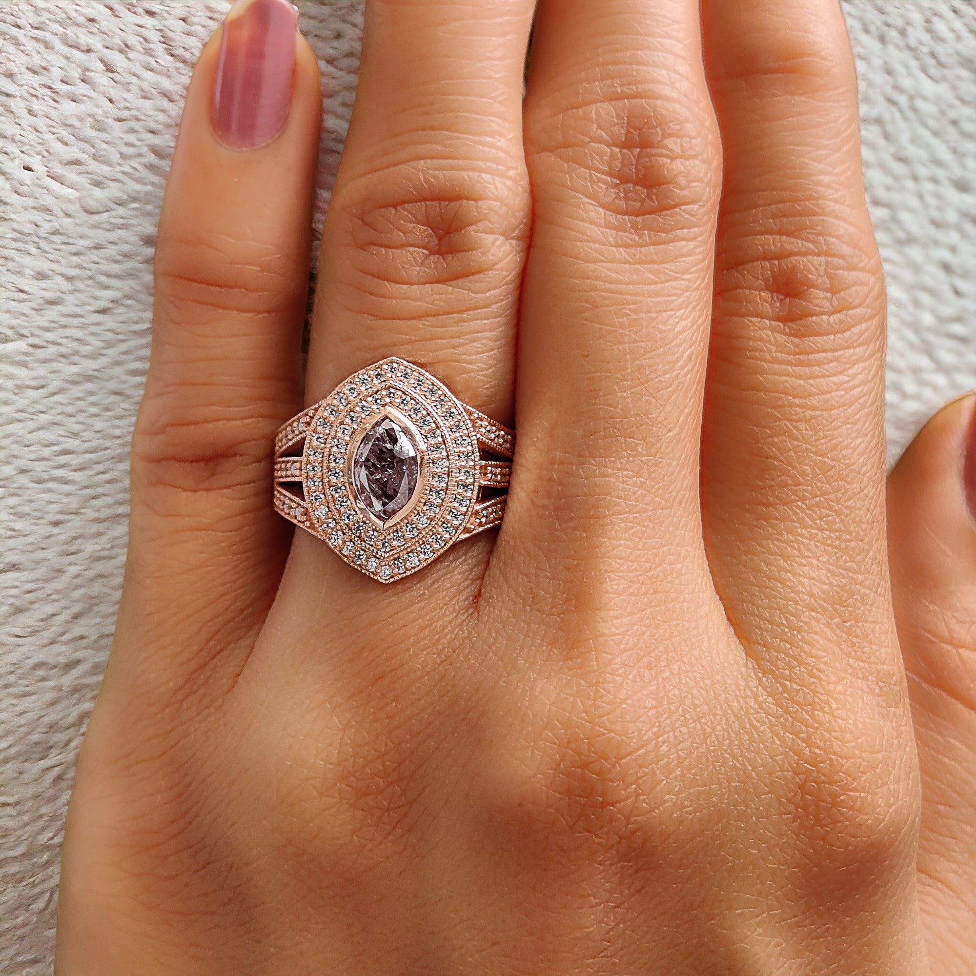 GIA Certified Marquise Pink Color Diamond Ring 0.53 Ct 7.43 MM Marquise Diamond Ring 14K Solid Rose Gold Engagement Ring Gift For Her QL6912