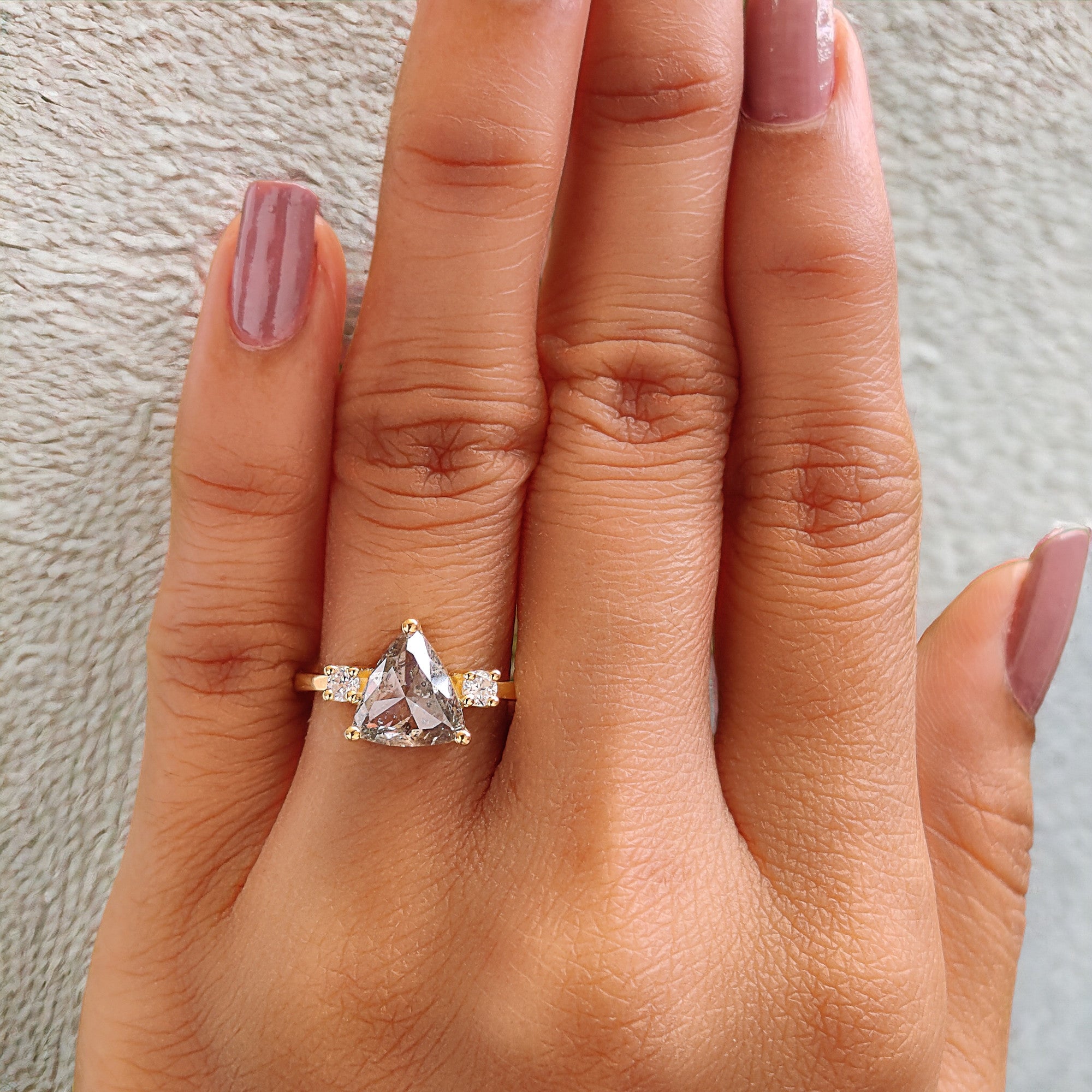 Triangle Cut Salt And Pepper Diamond Ring 2.09 Ct 8.51 MM Triangle Diamond Ring 14K Solid Yellow Gold Silver Engagement Ring Gift For Her QL2592