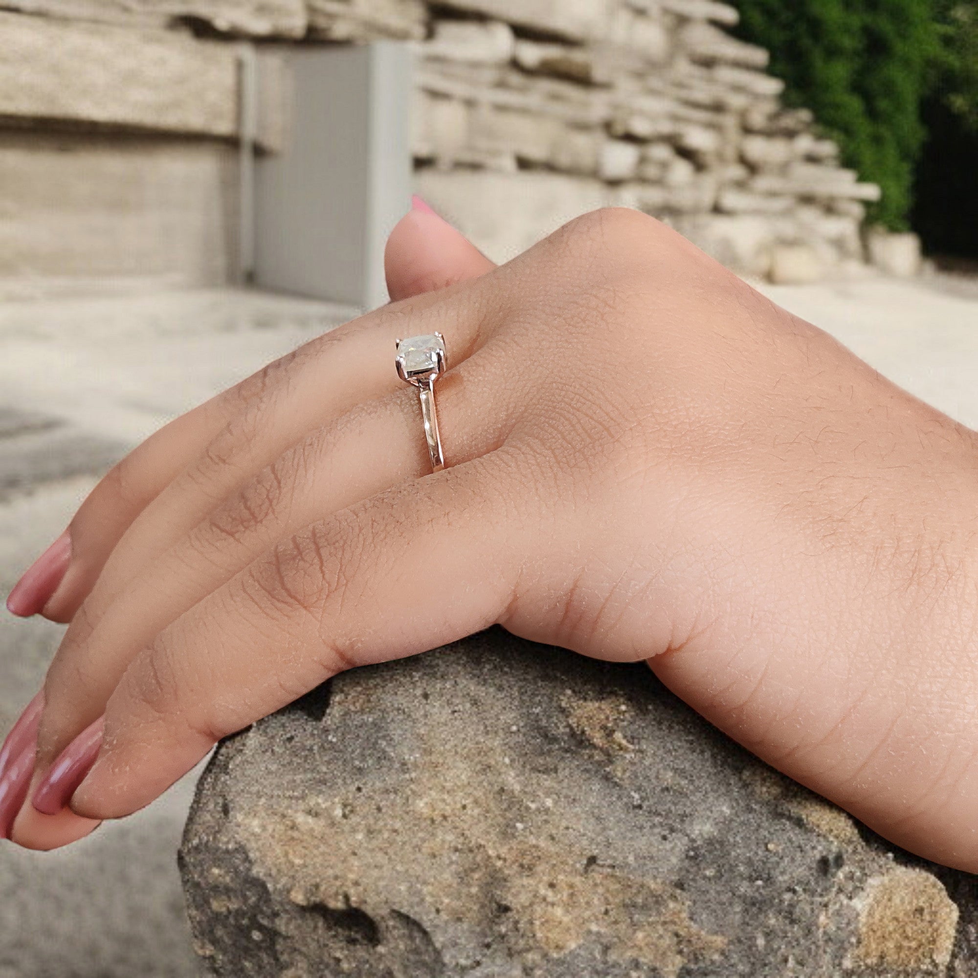 Cushion Cut Grey Color Diamond Ring 1.06 Ct 5.20 MM Cushion Diamond Ring 14K Solid Rose Gold Silver Engagement Ring Gift For Her QL5910