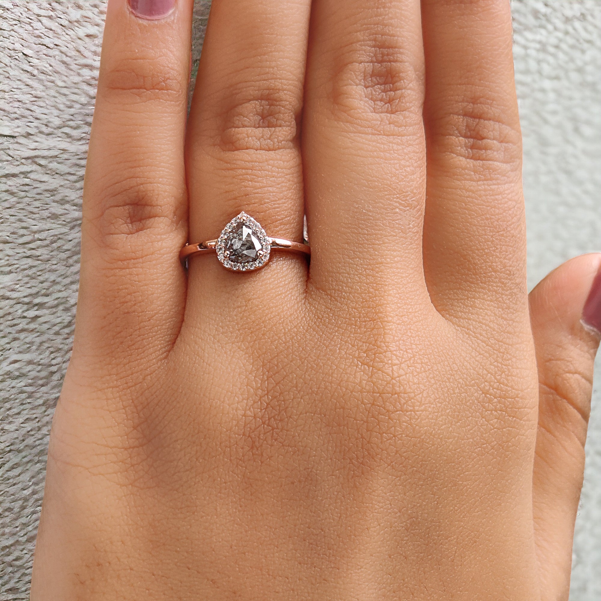 Heart Salt And Pepper Diamond Ring 0.73 Ct 5.54 MM Heart Shape Diamond Ring 14K Solid Rose Gold Silver Engagement Ring Gift For Her QL2469