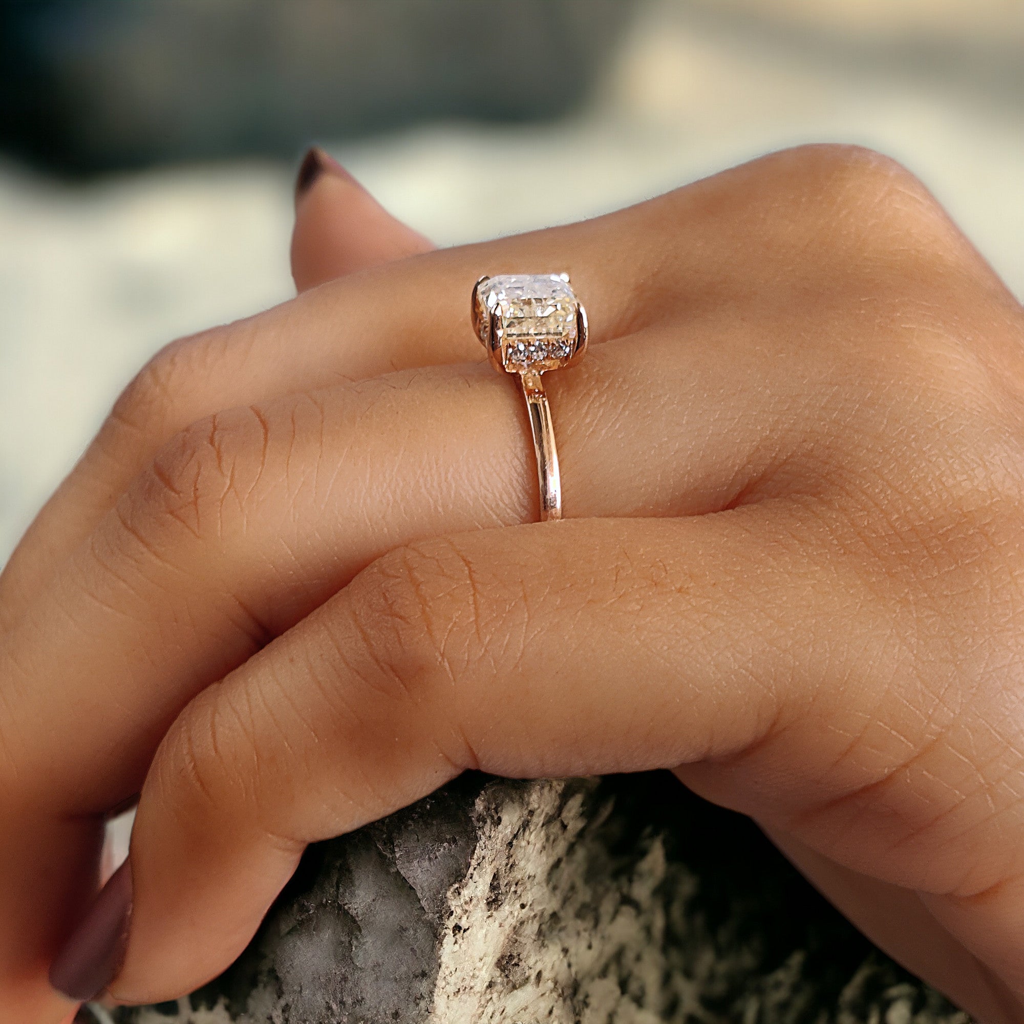 Square Cut Salt And Pepper Diamond Ring 1.31 Ct 5.91 MM Square Diamond Ring 14K Solid Rose Gold Silver Engagement Ring Gift For Her QL2574