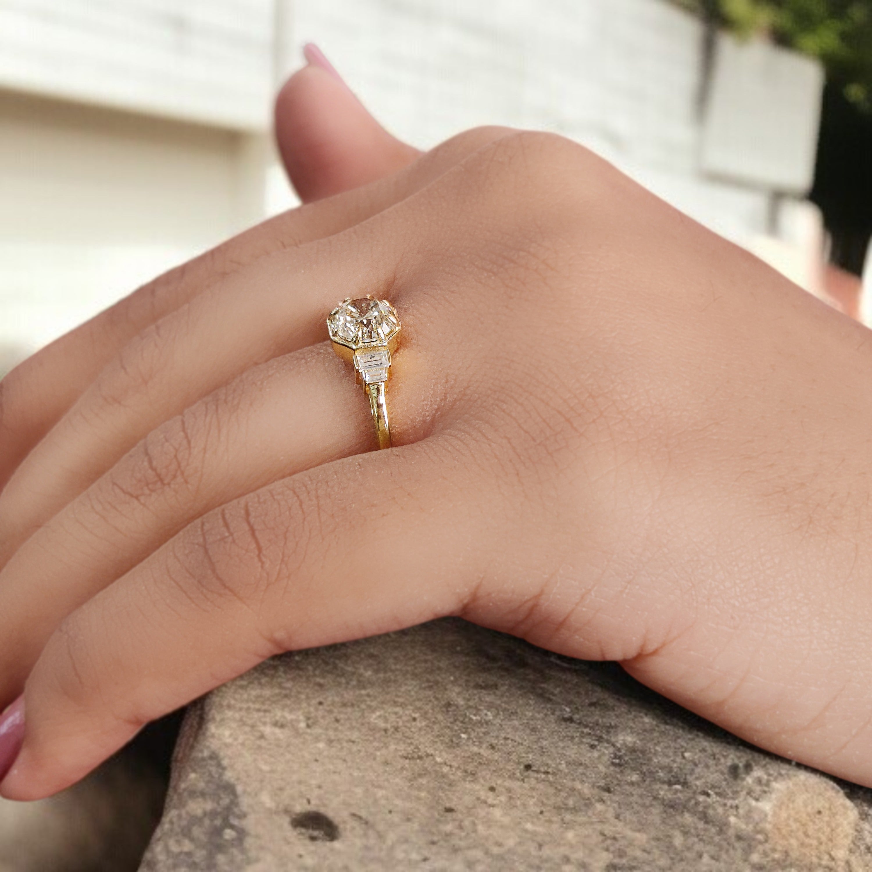 Round White-J Color Diamond Ring 1.04 Ct 6.14 MM Round Shape Diamond Wedding Ring Baguette Diamond Ring Engagement Ring Gift For Her KDL2618