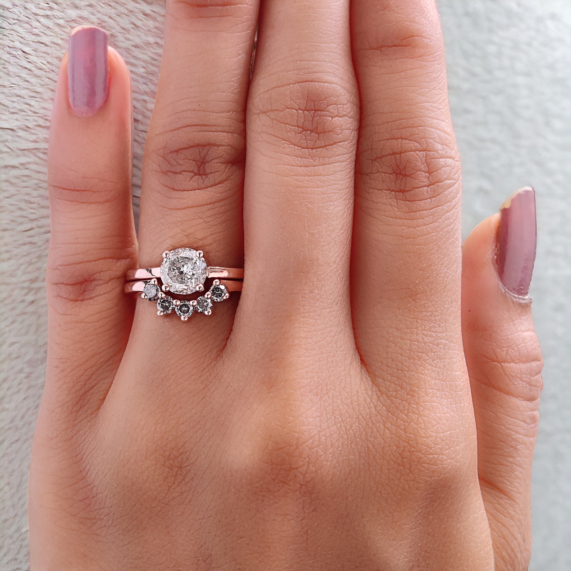 Round Cut Salt And Pepper Diamond Ring 1.18 Ct 6.37 MM Round Diamond Ring 14K Solid Rose Gold Silver Engagement Ring Gift For Her QL2603