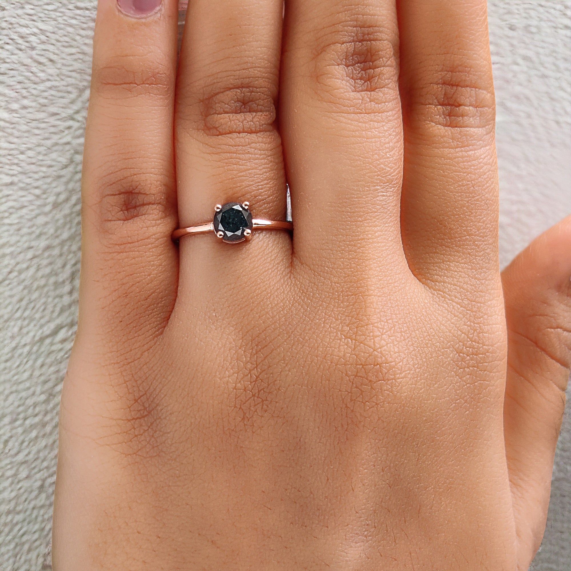 Round Cut Blue Color Diamond Ring 0.95 Ct 5.50 MM Round Shape Diamond Ring 14K Rose Gold Silver Round Engagement Ring Gift For Her QN9923