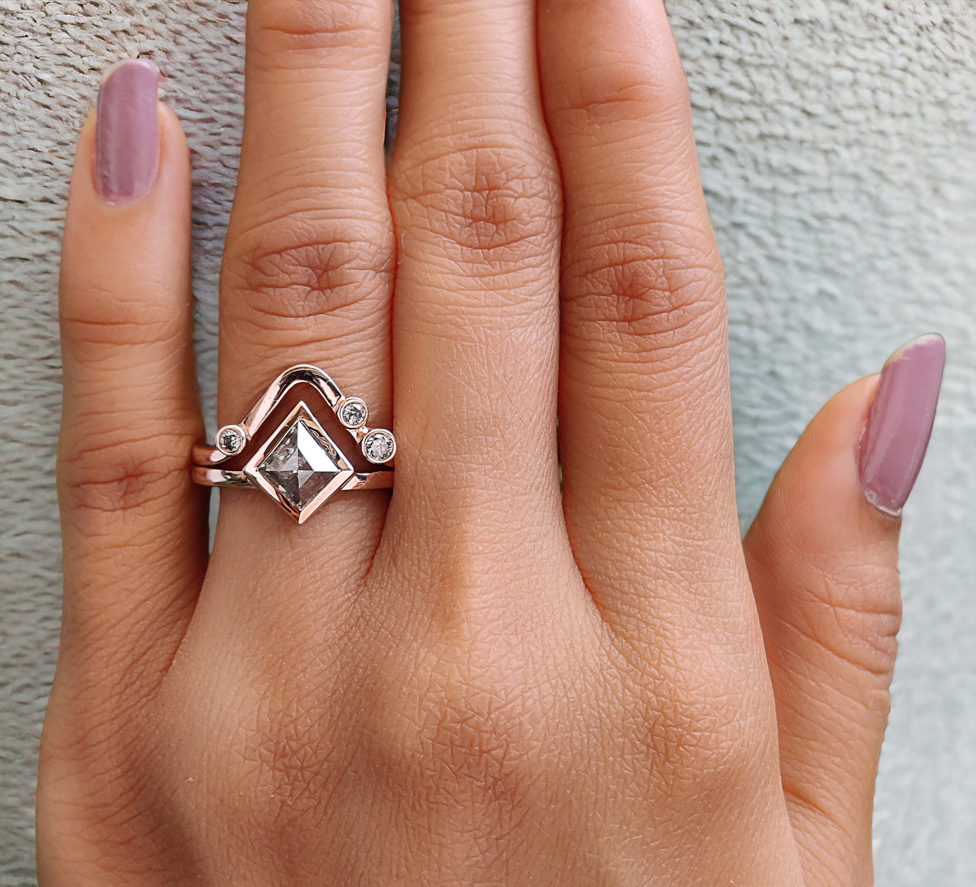 Kite Cut Salt And Pepper Diamond Ring 1.07 Ct 8.60 MM Kite Diamond Ring 14K Solid Rose Gold Silver Kite Engagement Ring Gift For Her QK2176