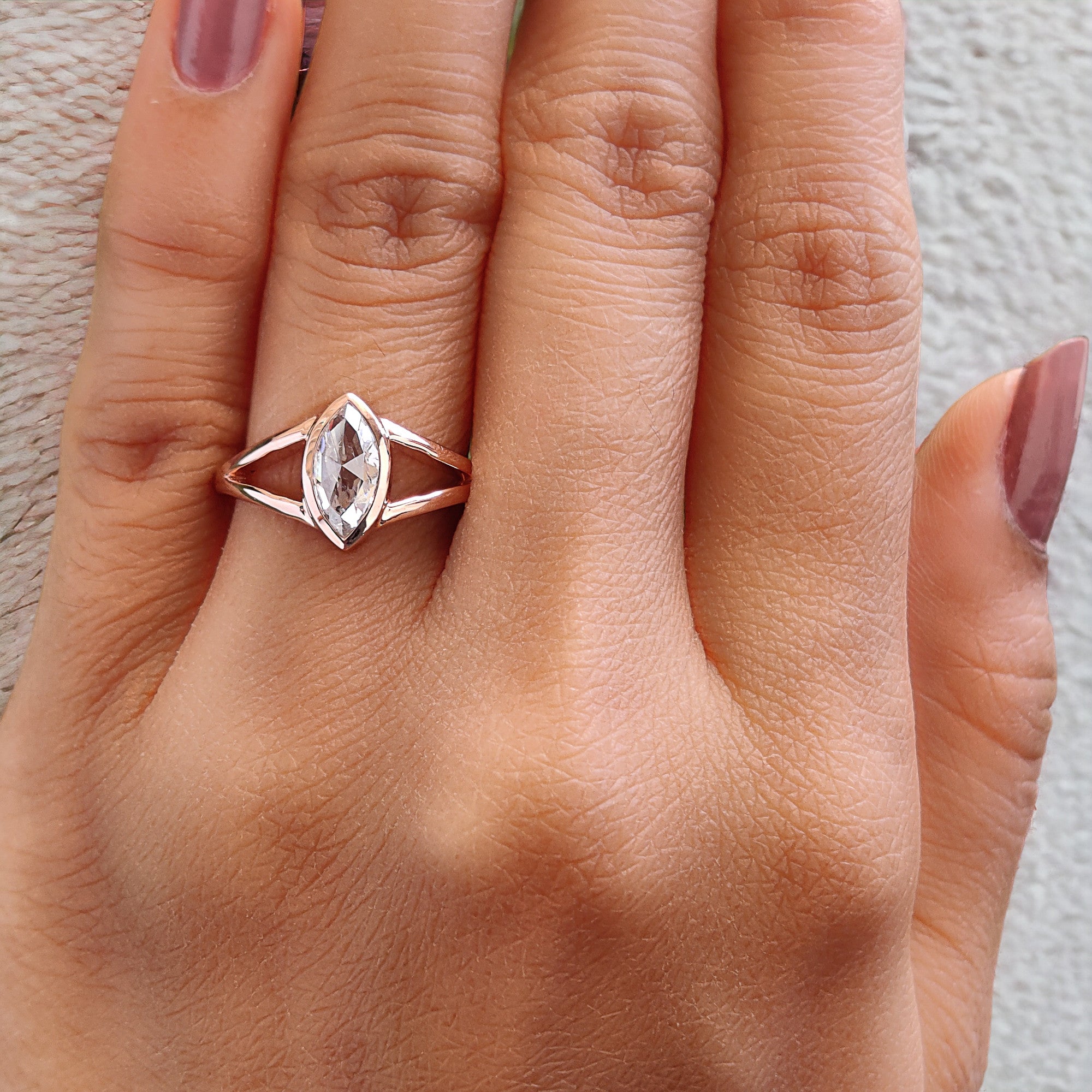 Marquise Cut Salt And Pepper Diamond Ring 0.87 Ct 8.86 MM Marquise Diamond Ring 14K Rose Gold Silver Engagement Ring Gift For Her QL2685