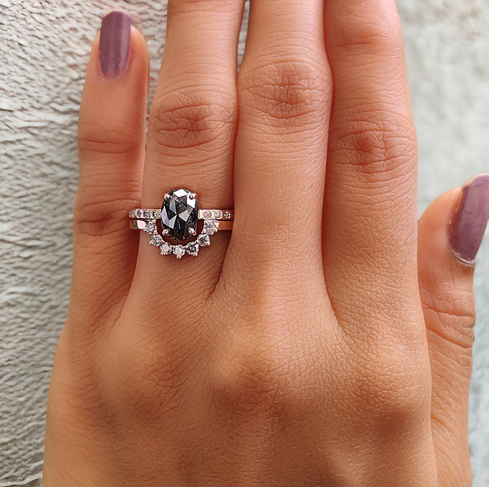 Oval Cut Salt And Pepper Diamond Ring 1.38 Ct 8.30 MM Oval Diamond Ring 14K Solid Rose Gold Silver Oval Engagement Ring Gift For Her QL3100