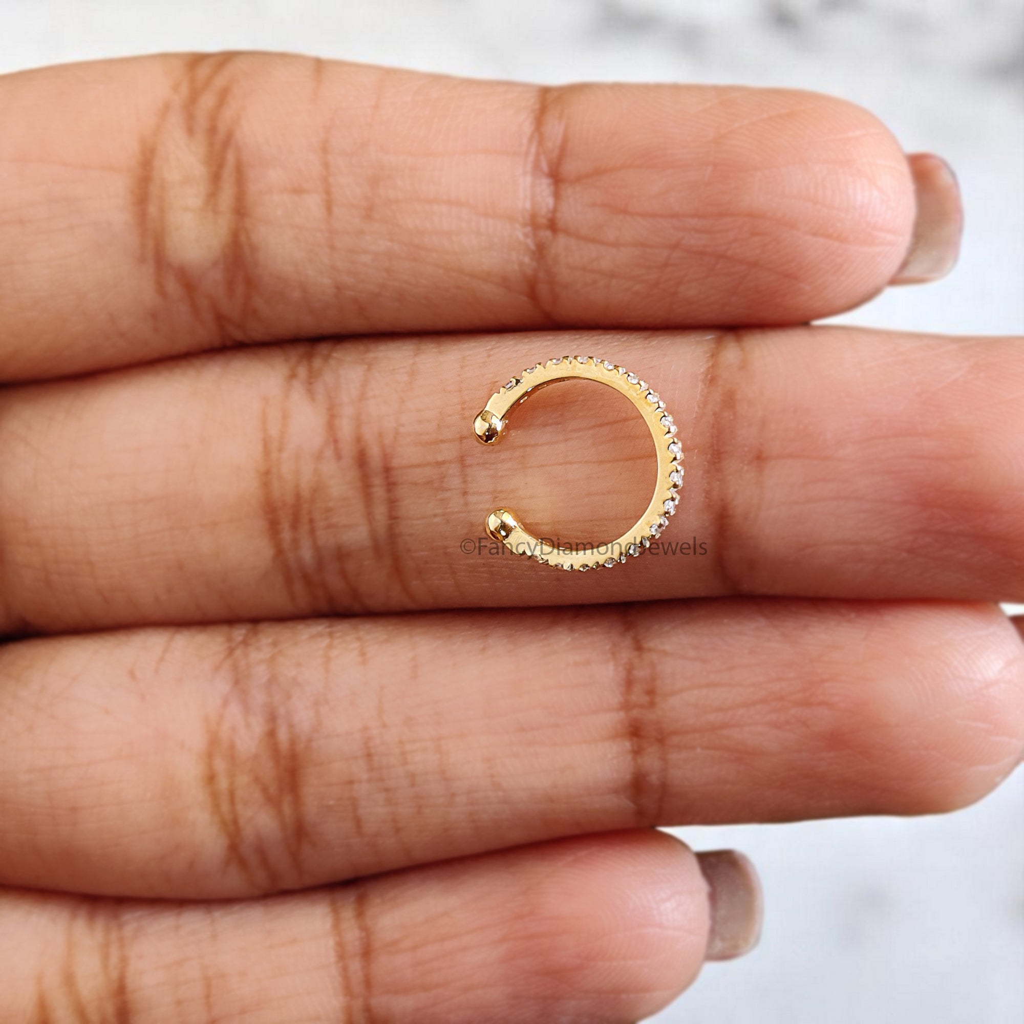 Round Brilliant Cut Colorless Moissanite Diamond Ear Cuff Dainty Ear Cuff Halo Set Sterling Silver Helix Piercing Yellow Gold Ear Wrap FD366