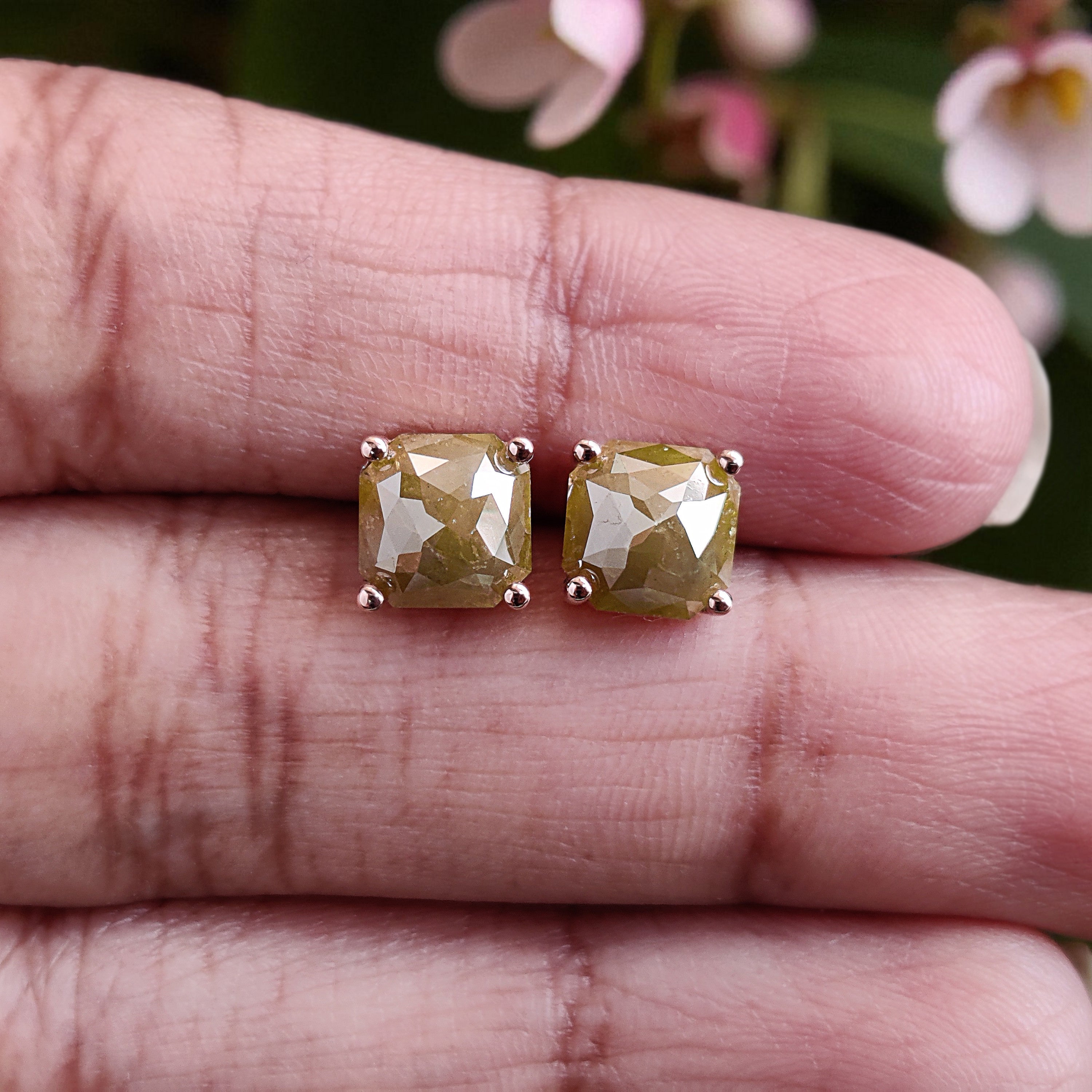 Radiant Cut Yellow Color Diamond Earring 2.39 Ct 6.70 MM Radiant Diamond Earring 14K Rose Gold Silver Radiant Earring Gift For Her QKB622