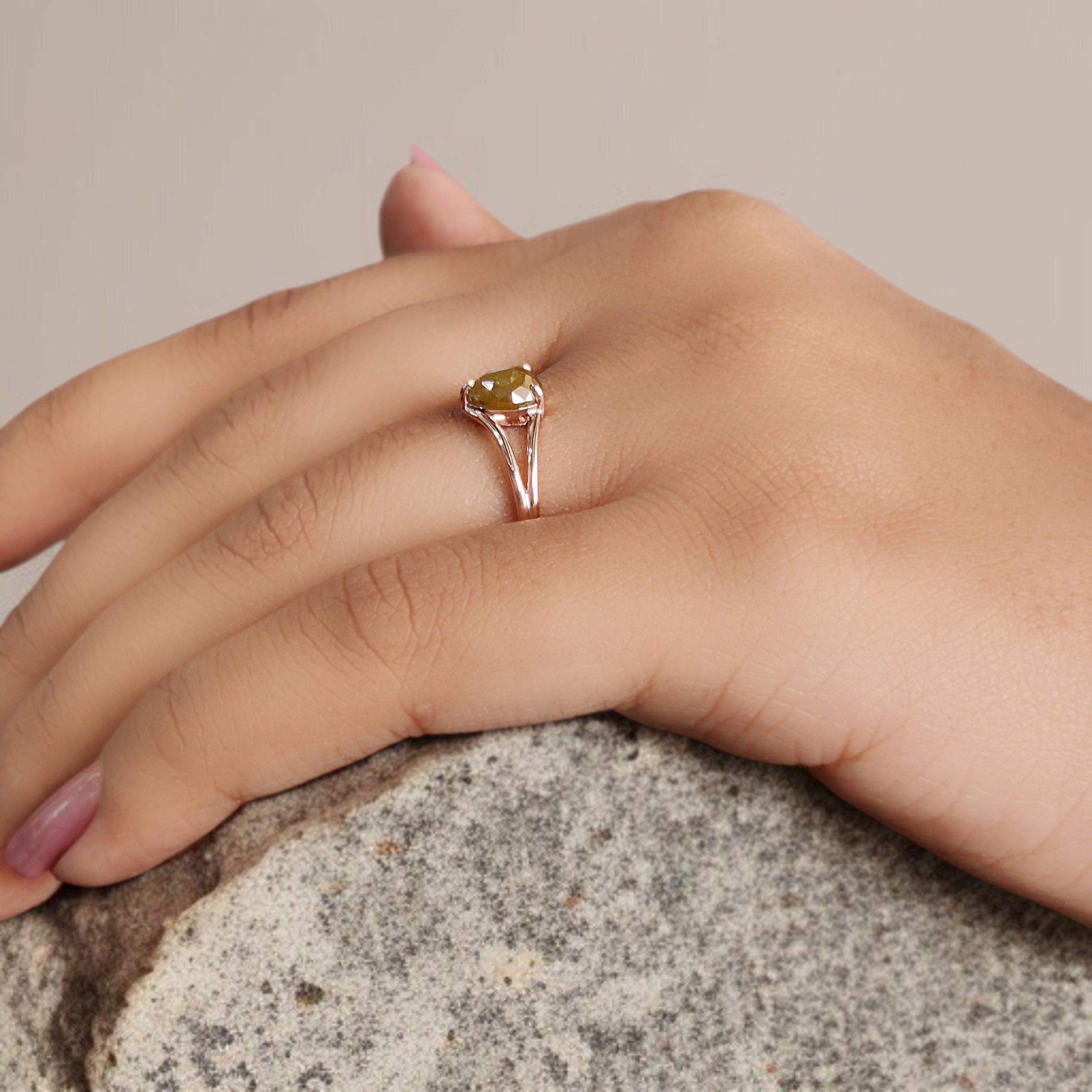 Pear Cut Yellow Color Diamond Ring 0.93 Ct 6.76 MM Pear Diamond Ring 14K Solid Rose Gold Silver Pear Engagement Ring Gift For Her QK2680