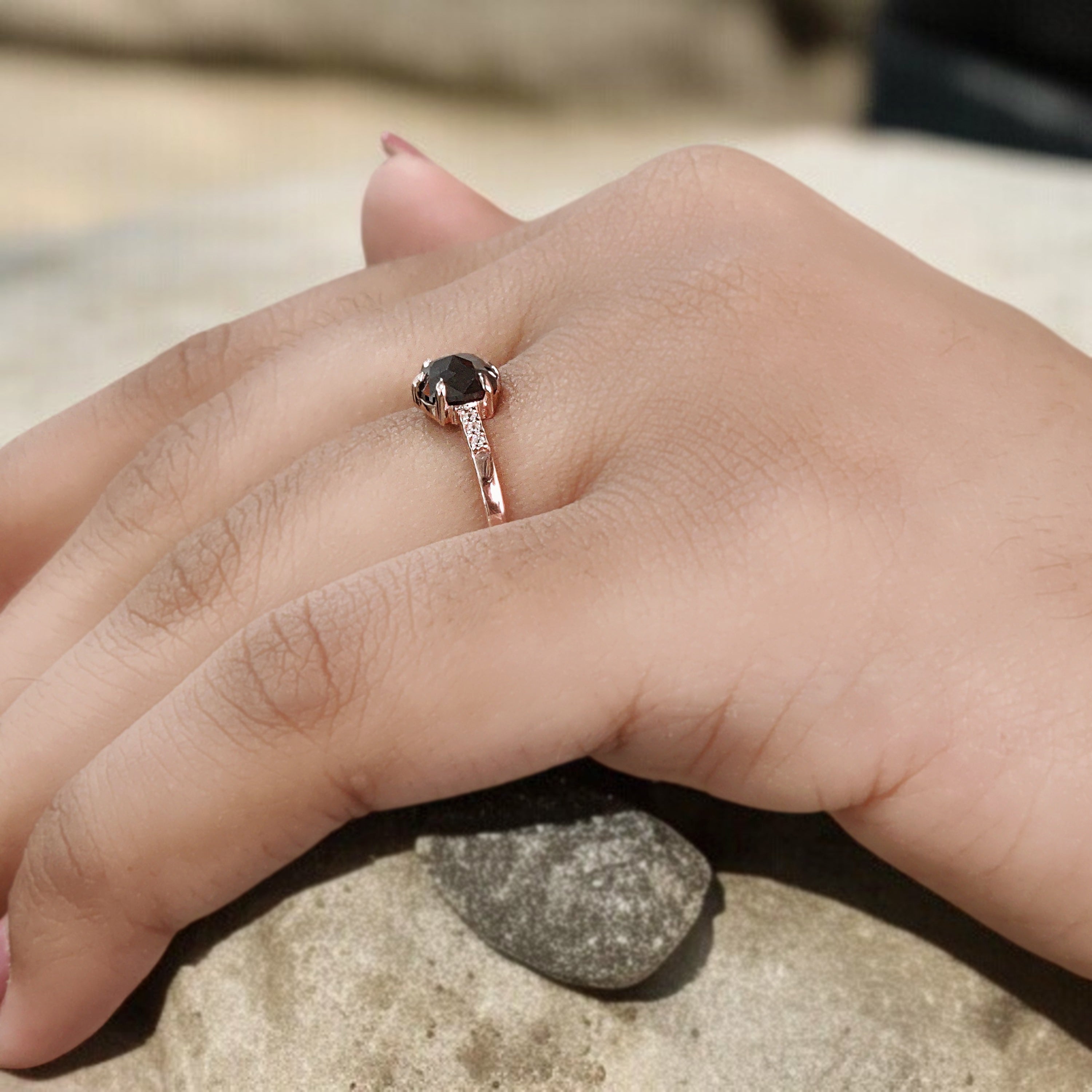 Cushion Shape Brown Color Diamond Ring 1.01 Ct 5.73 MM Cushion Diamond Ring 14K Solid Rose Gold Silver Engagement Ring Gift For Her QL2888