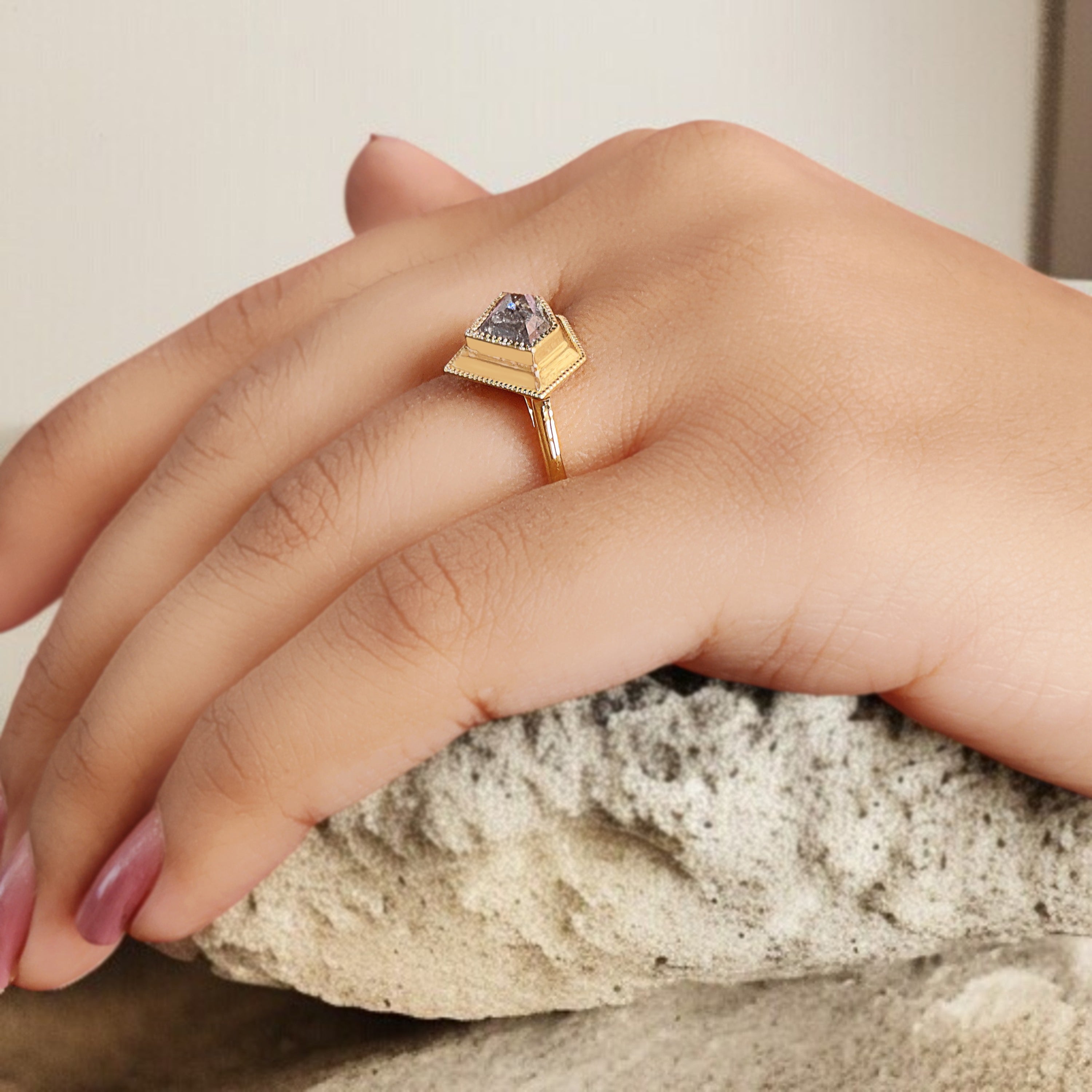Shield Shape White-G Color Diamond Ring 1.19 Ct 5.95 MM Shield Cut Diamond Wedding Ring 14K Yellow Gold Engagement Ring Gift For Her KDL2605
