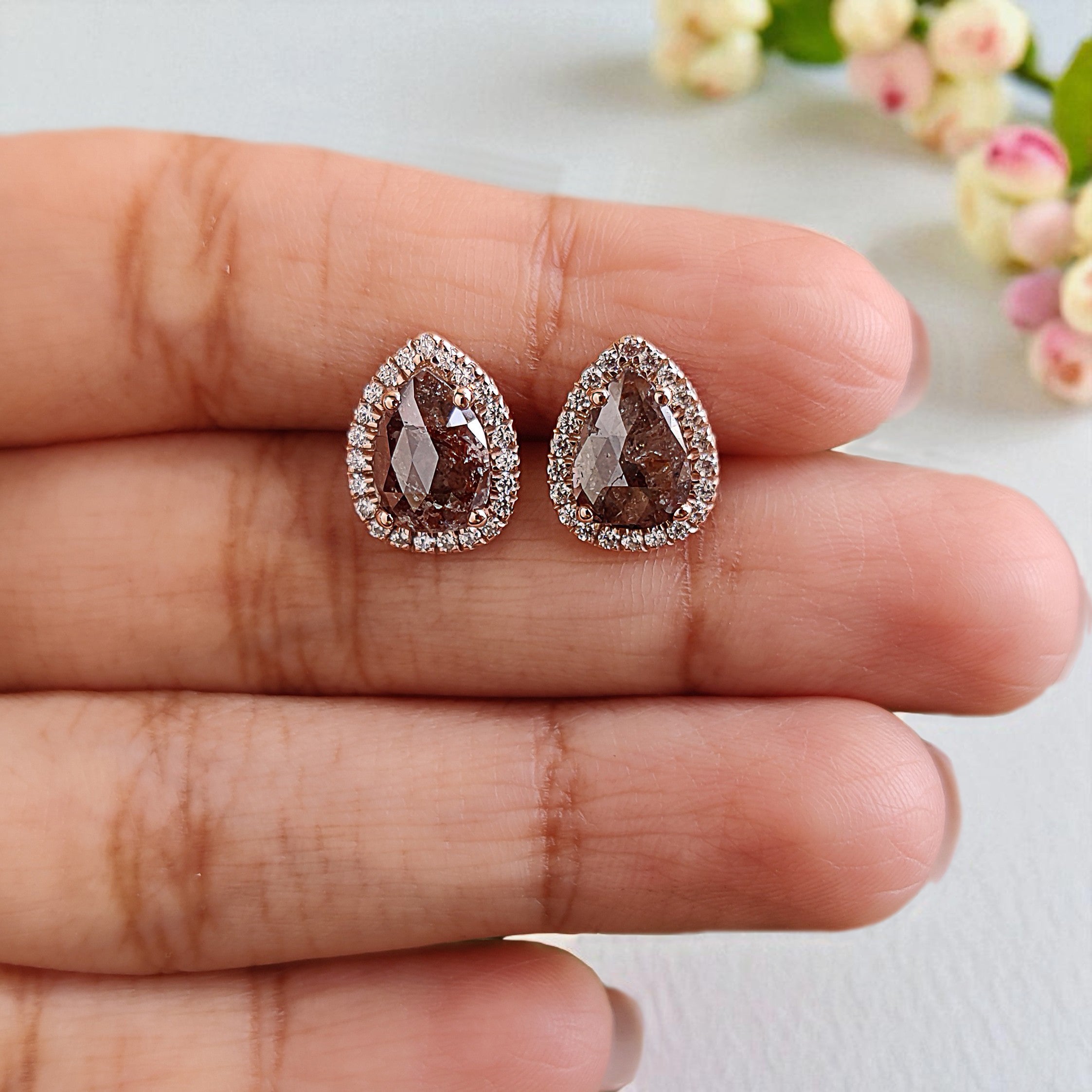 Pear Cut Brown Color Diamond Earring 2.06 Ct 8.80 MM Pear Diamond Earring 14K Solid Rose Gold Silver Pear Cut Earring Gift For Her KDL6875