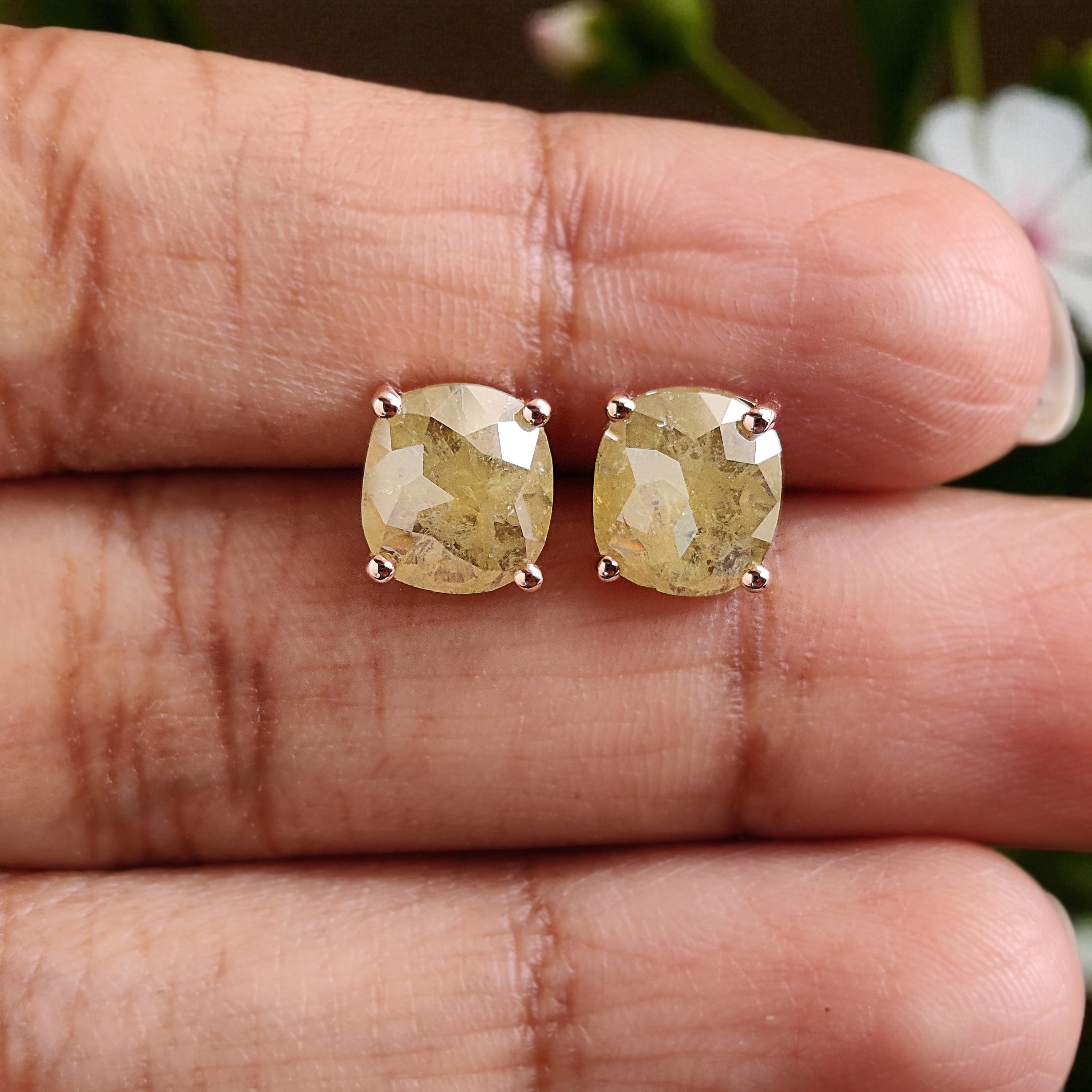 Cushion Yellow Color Diamond Earring 3.01 Ct 7.90 MM Cushion Diamond Earring 14K Rose Gold Silver Engagement Earring Gift For Her KDN9872