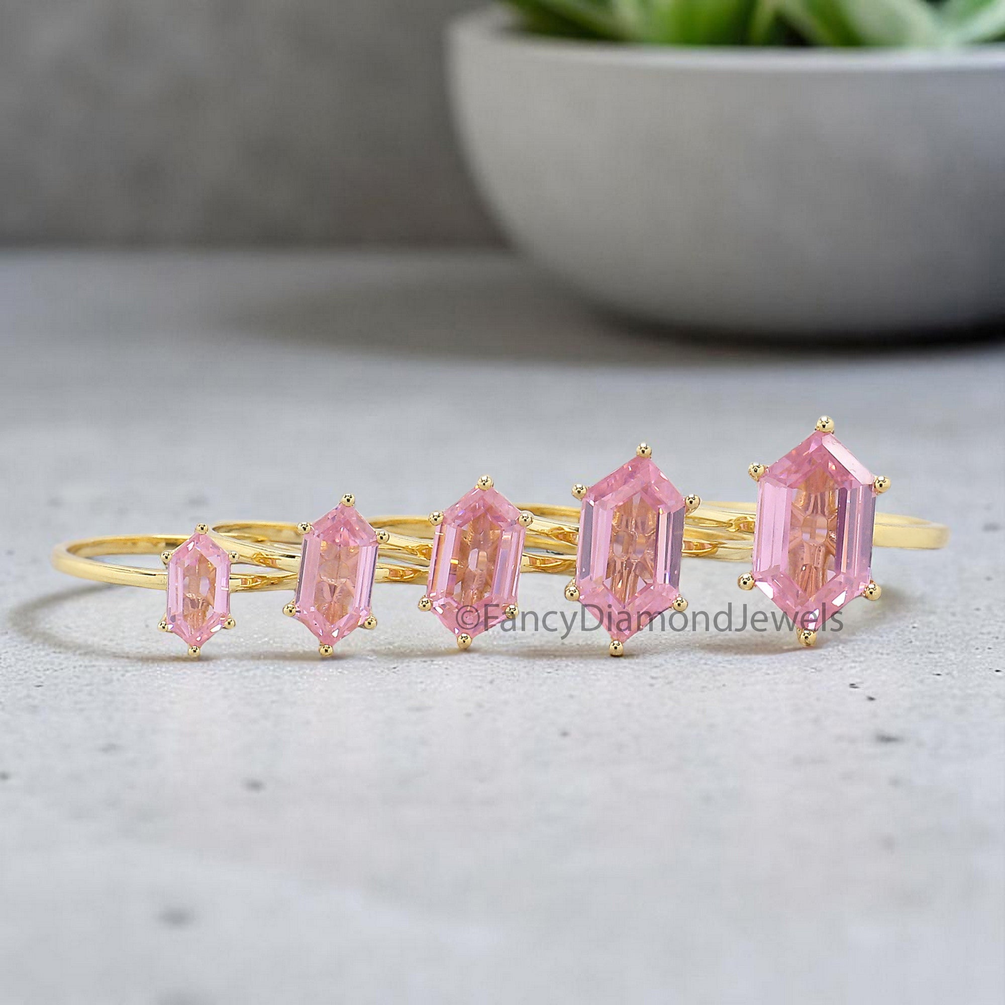 Hexagon Pink Tourmaline engagement ring 8mm 10mm 11mm 13mm 14mm stone ring Simulant Hexagon Solitaire ring Silver ring Gift for her FD355