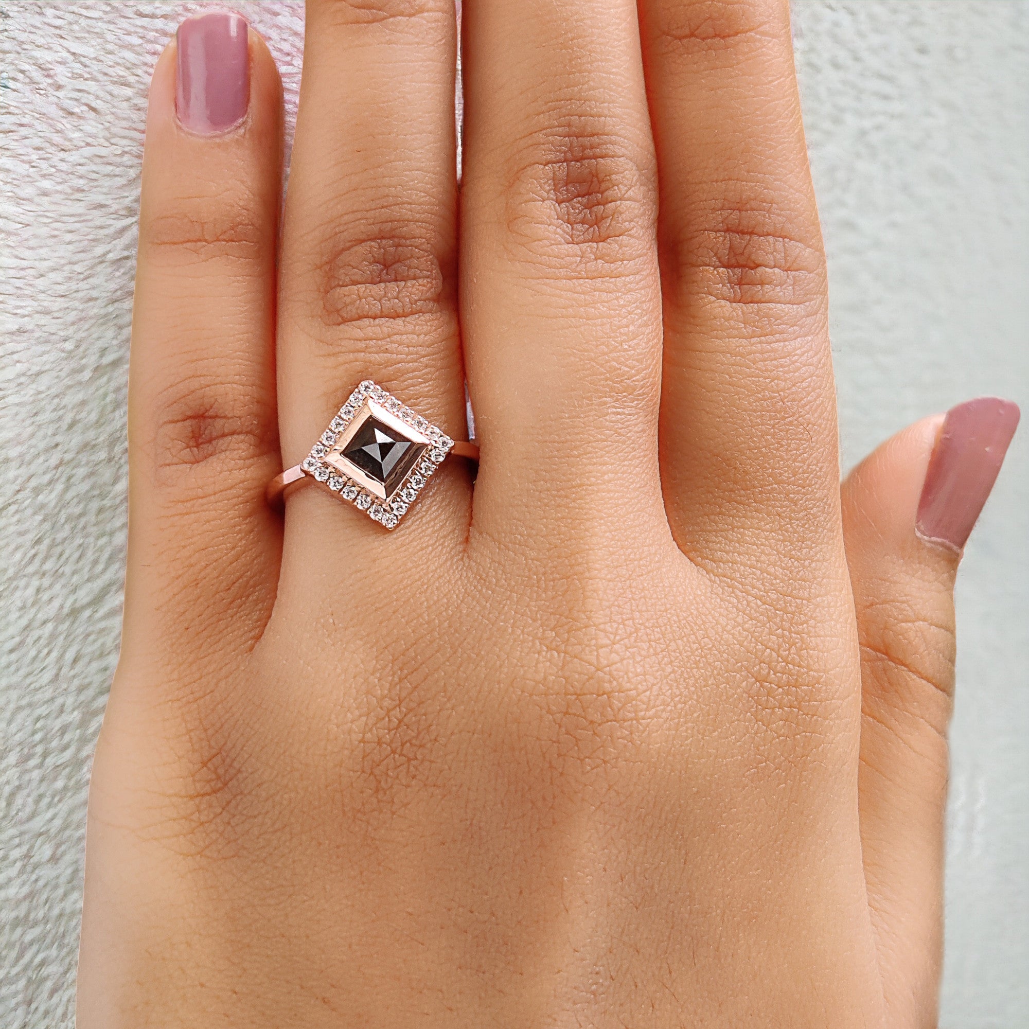 Kite Cut Salt And Pepper Diamond Ring 0.94 Ct 7.50 MM Kite Diamond Ring 14K Solid Rose Gold Silver Kite Engagement Ring Gift For Her QN489