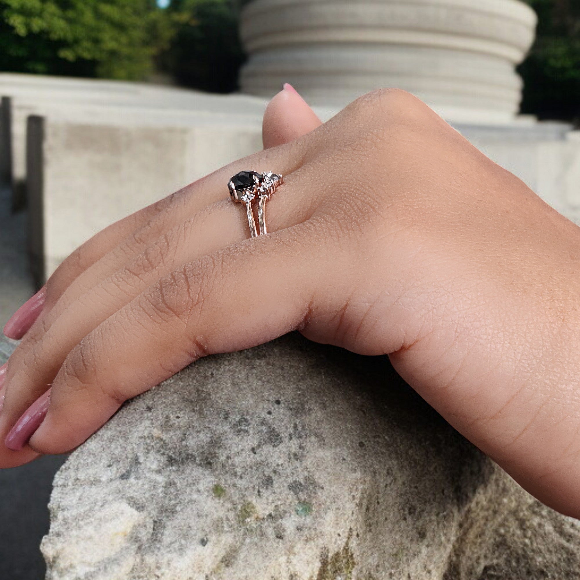 Oval Cut Salt And Pepper Diamond Ring 0.74 Ct 6.05 MM Oval Diamond Ring 14K Solid Rose Gold Silver Oval Engagement Ring Gift For Her QL1911