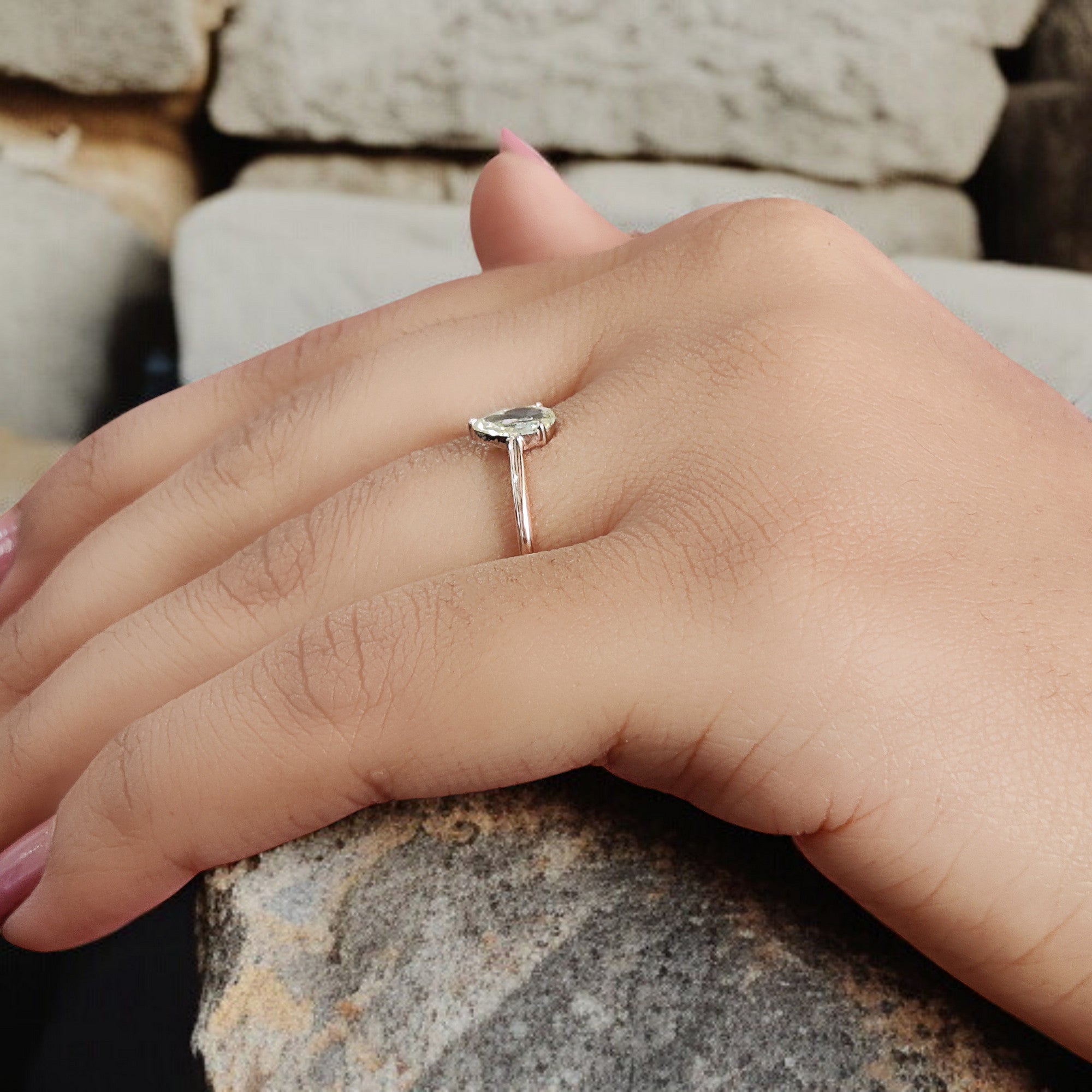 GIA Certified Pear Green Color Diamond Ring 0.32 Ct 6.63 MM Pear Diamond Ring 14K Solid Rose Gold Silver Engagement Ring Gift For Her QL4429