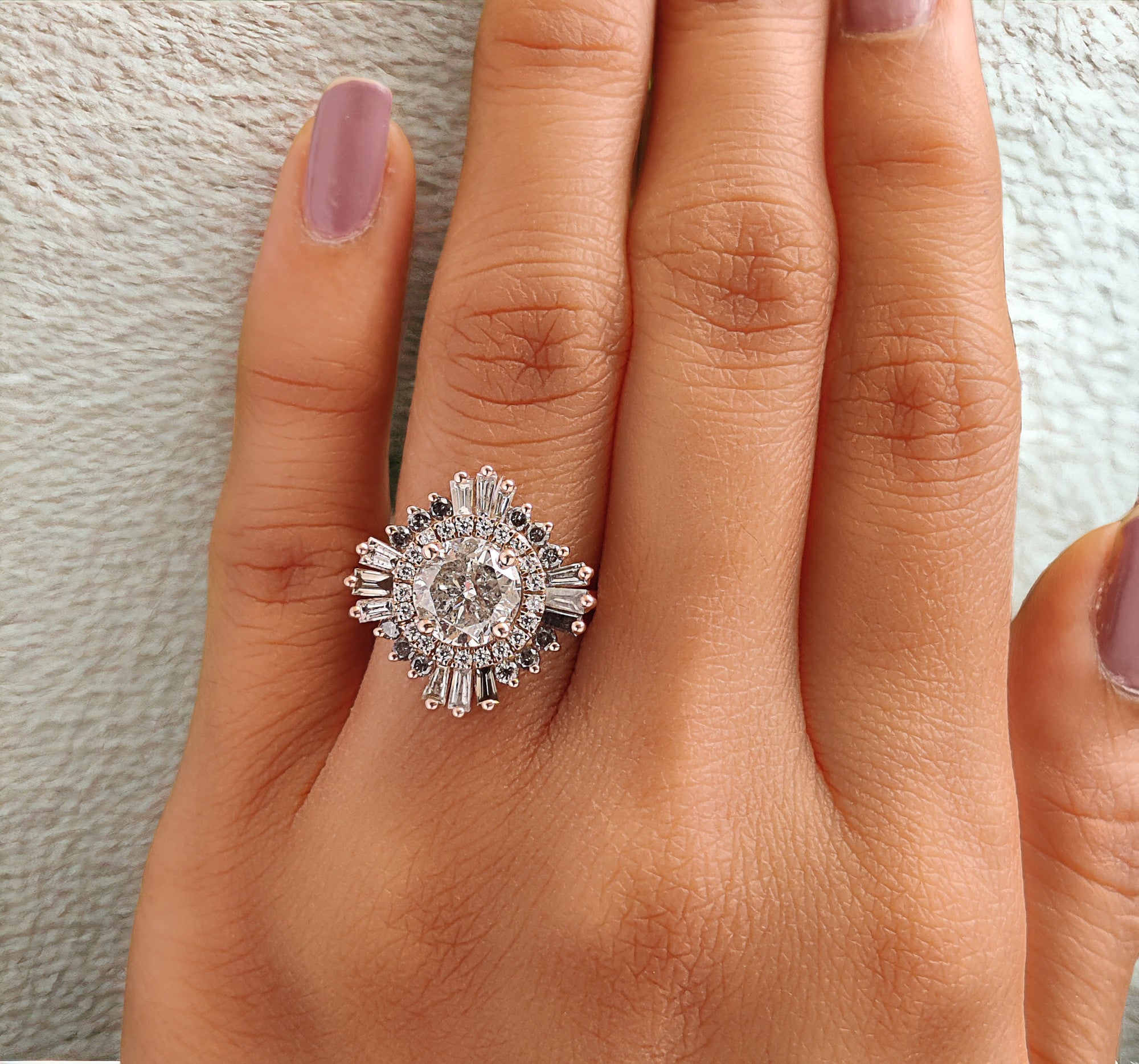 Round Cut Salt And Pepper Diamond Ring 1.92 Ct 7.40 MM Round Diamond Ring 14K Solid Rose Gold Silver Engagement Ring Gift For Her QL2660