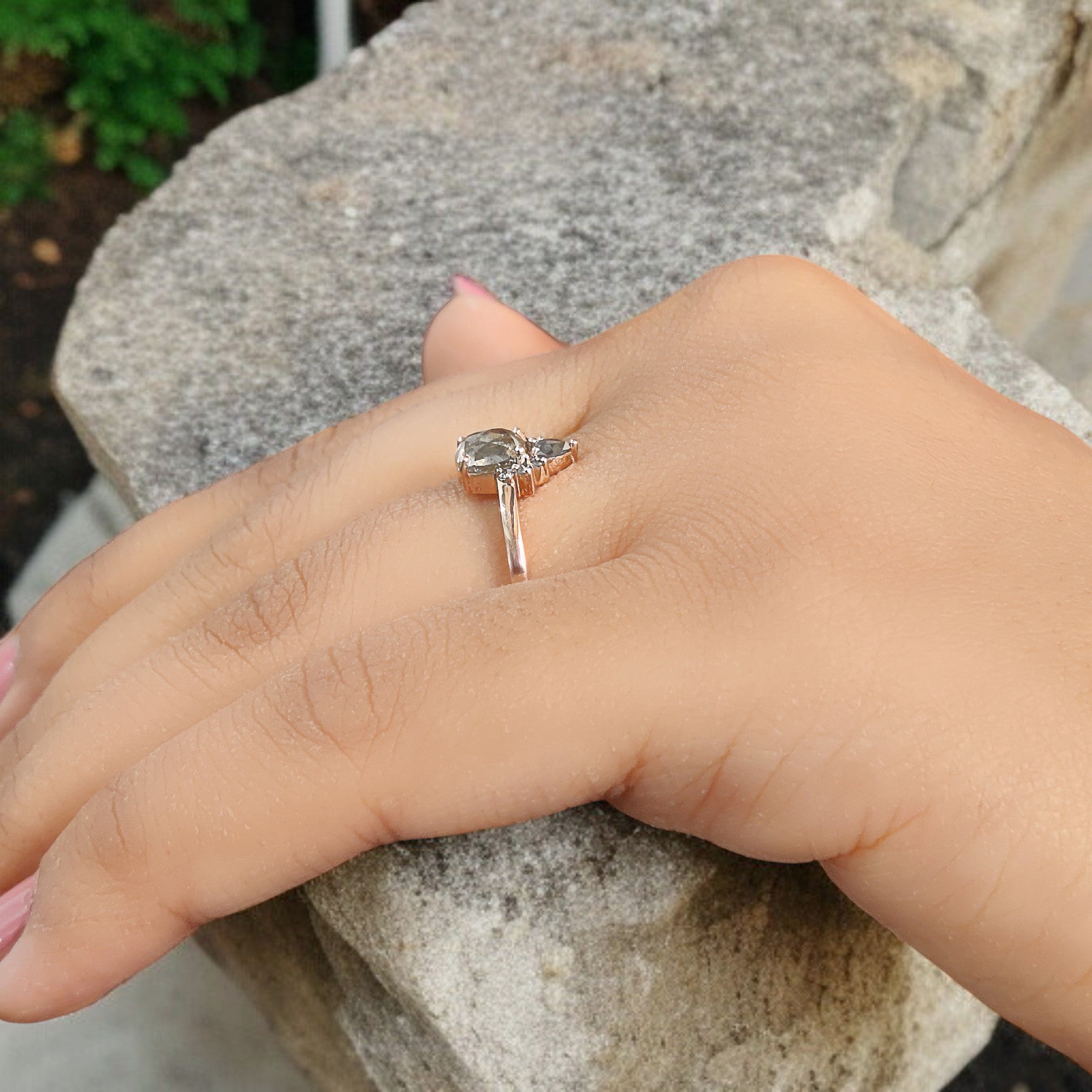 Cushion Cut Salt And Pepper Diamond Ring 0.81 Ct 5.62 MM Cushion Diamond Ring 14K Solid Rose Gold Silver Engagement Ring Gift For Her QL9308