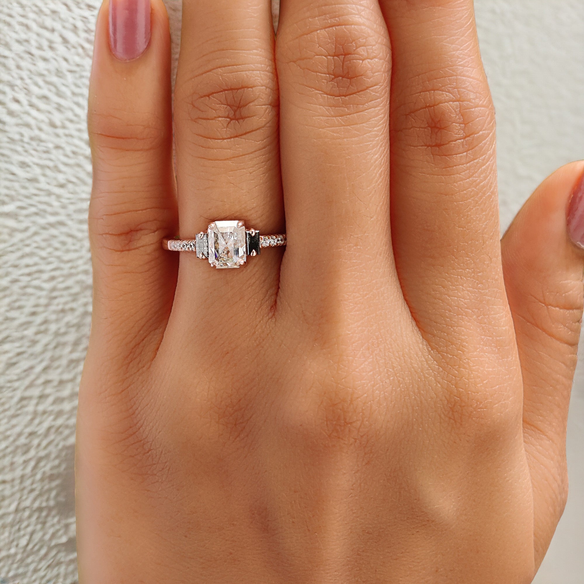 Emerald Cut Salt And Pepper Diamond Ring 1.05 Ct 6.28 MM Emerald Diamond Ring 14K Rose Gold Silver Engagement Ring Gift For Her QL2581