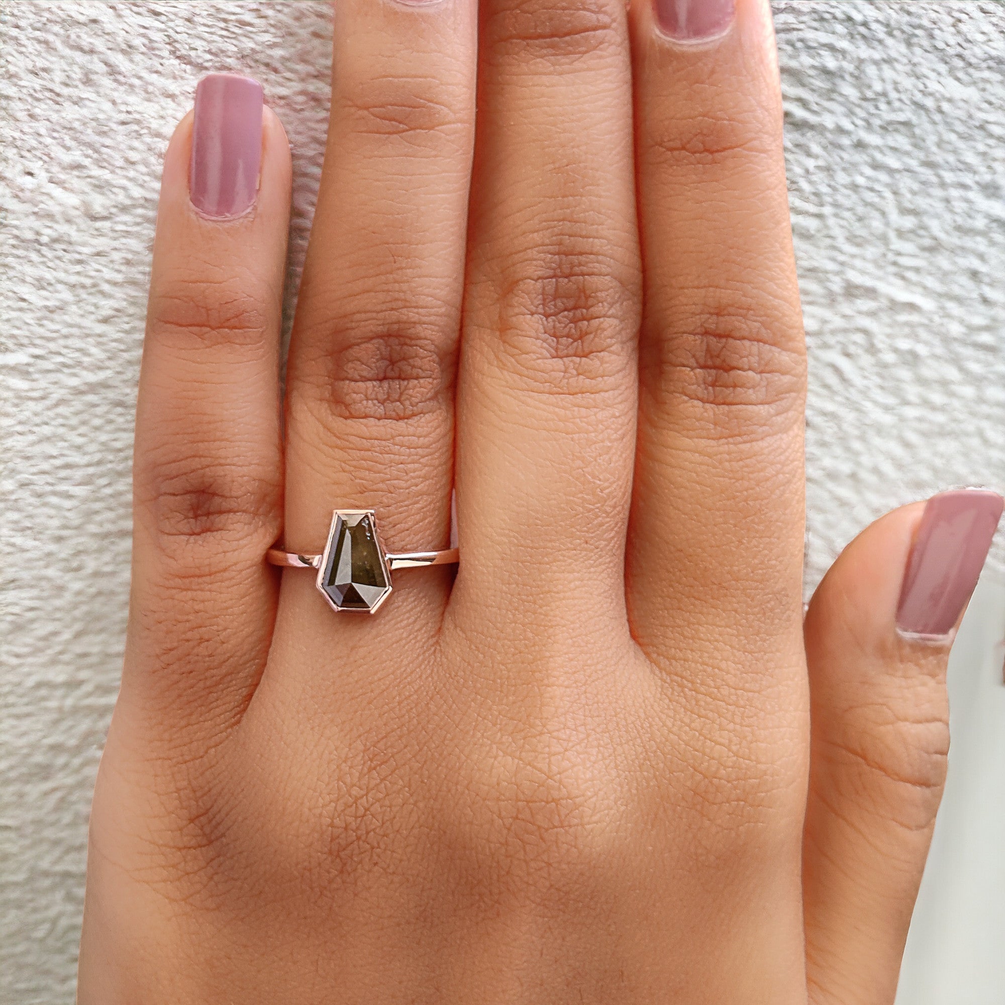 Coffin Shape Yellow Color Diamond Ring 1.14 Ct 8.81 MM Coffin Diamond Ring 14K Solid Rose Gold Silver Engagement Ring Gift For Her QN1879