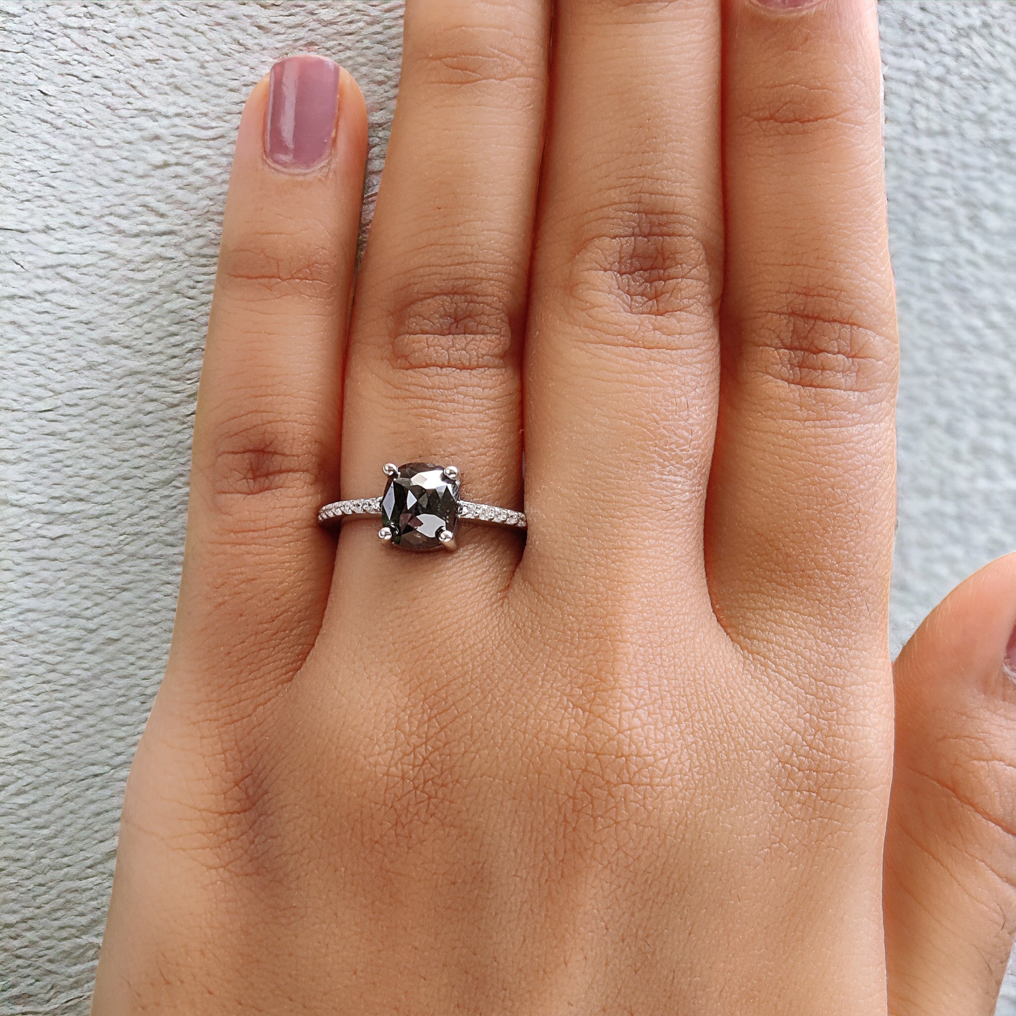 Oval Cut Salt And Pepper Diamond Ring 1.95 Ct 7.50 MM Oval Diamond Ring 14K Solid White Gold Silver Oval Engagement Ring Gift For Her QN9093