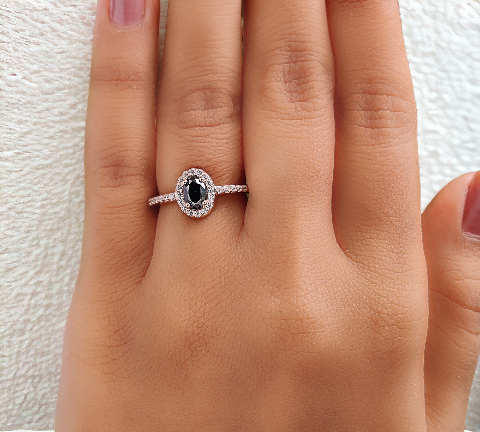 Oval Cut Blue Color Diamond Ring 0.55 Ct 6.00 MM Blue Oval Shape Diamond Ring 14K Solid Rose Gold Silver Engagement Ring Gift For Her QL8522