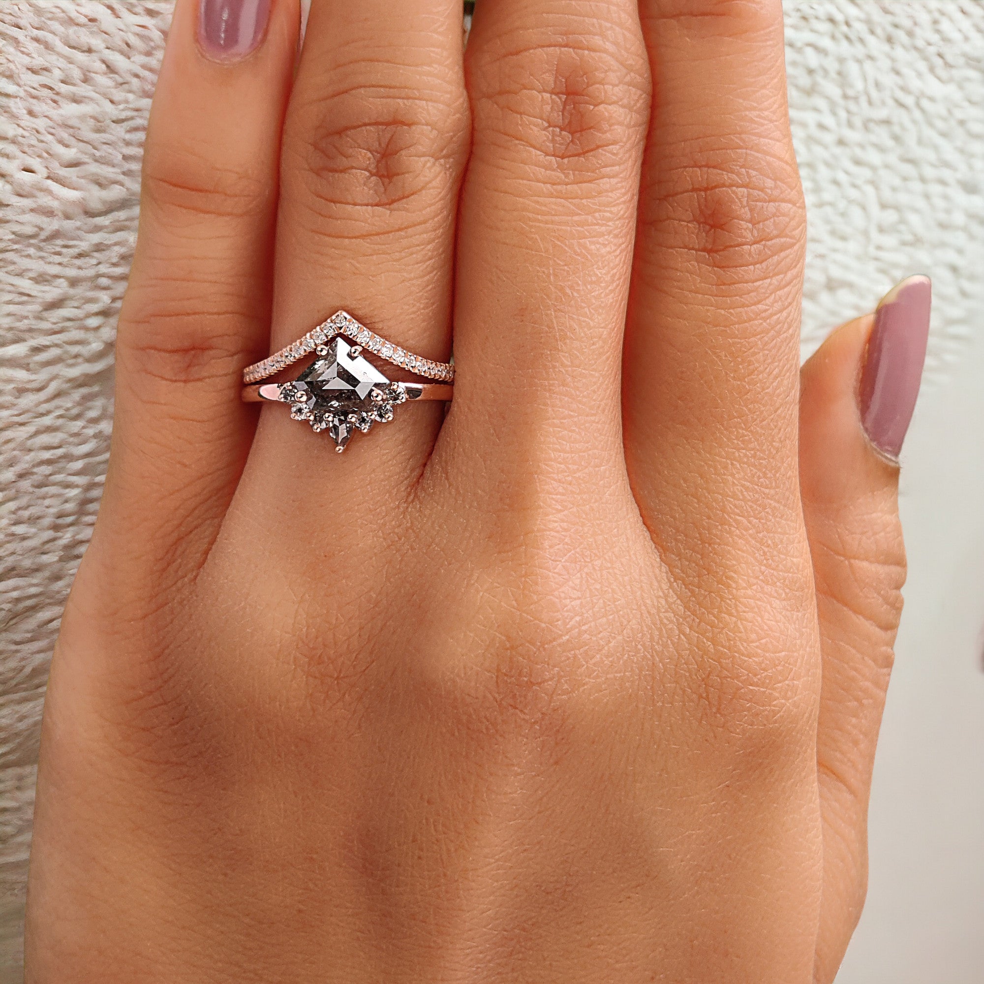 Shield Cut Salt And Pepper Diamond Ring 0.89 Ct 5.80 MM Shield Diamond Ring 14K Solid Rose Gold Silver Engagement Ring Gift For Her QN1226