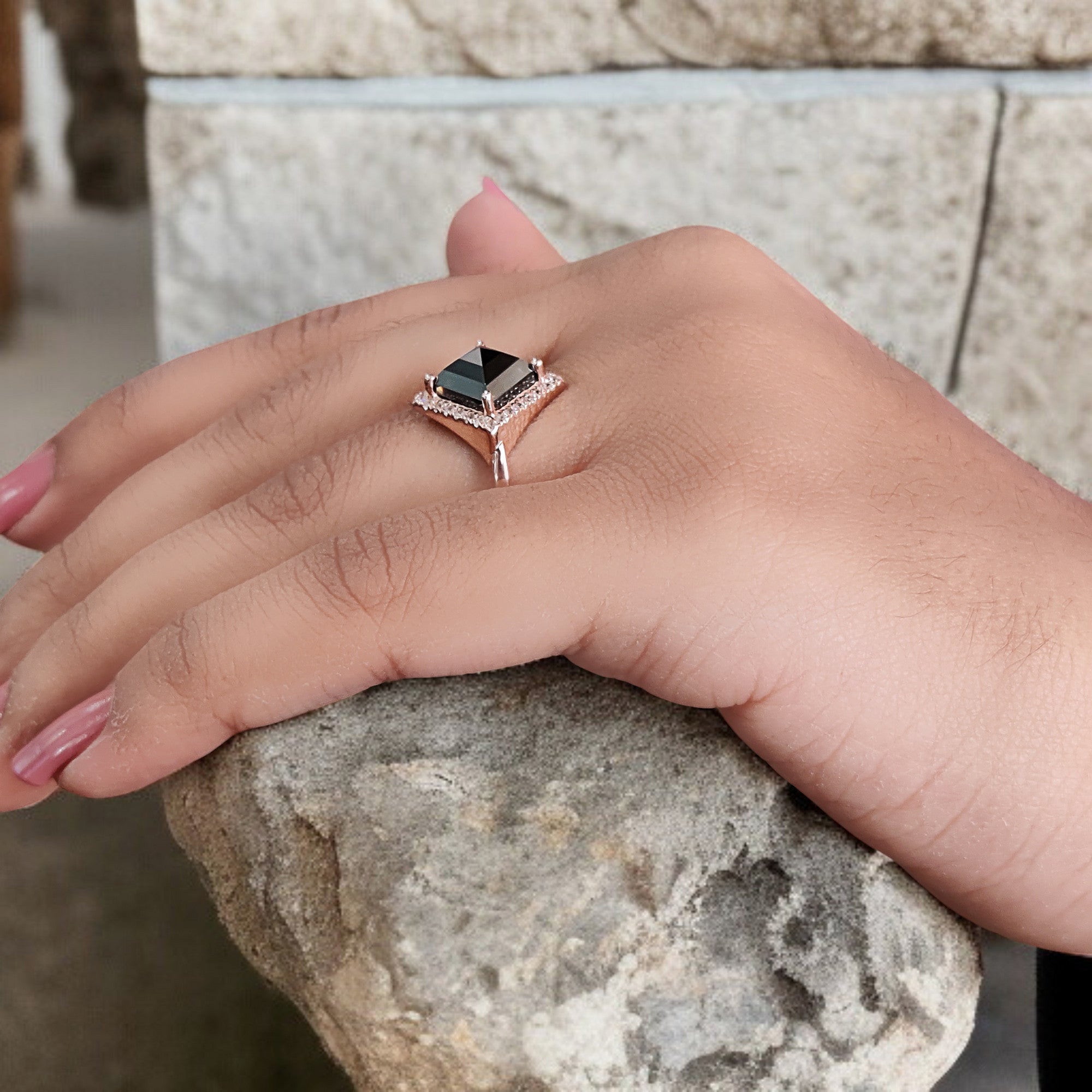 IGI Certified Kite Black Color Diamond Ring 3.07 Ct 7.50 MM Princess Diamond Ring 14K Solid Rose Gold Engagement Ring Gift For Her QL8662