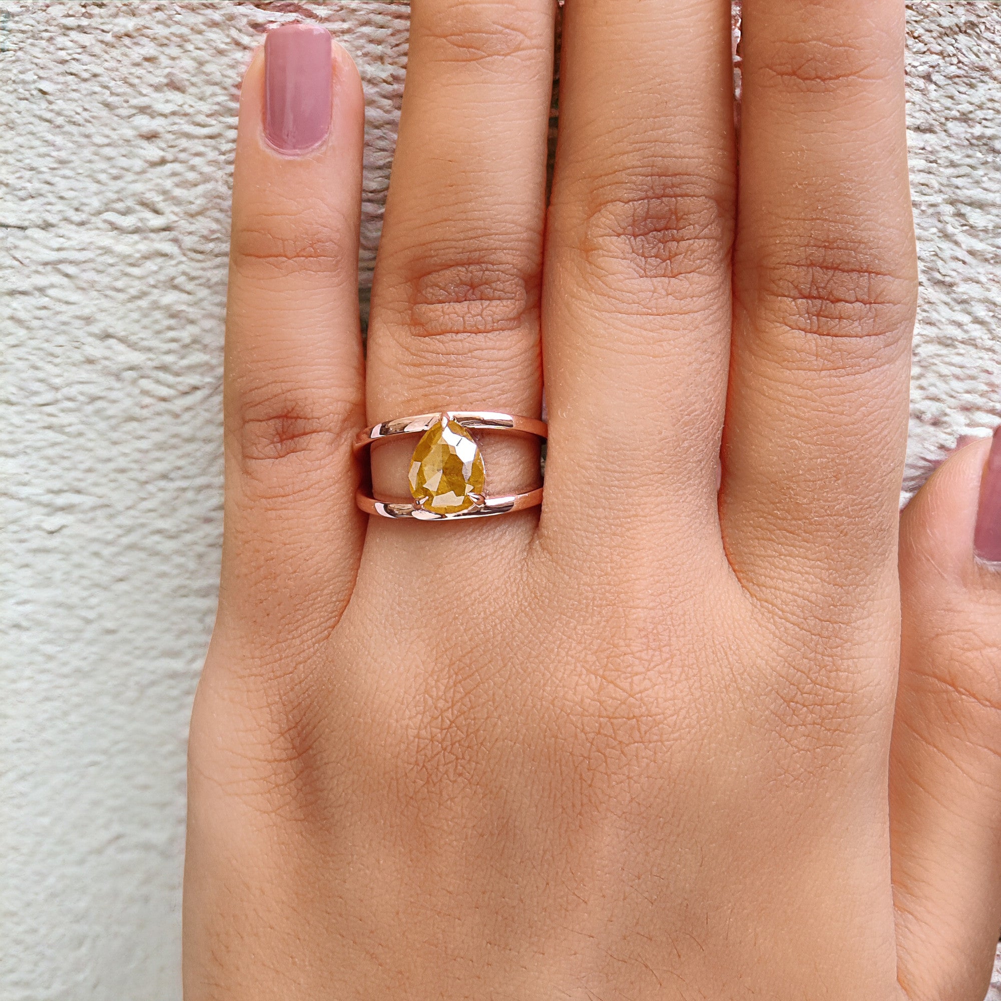 Pear Cut Yellow Color Diamond Ring 1.56 Ct 8.90 MM Pear Shape Diamond Ring 14K Solid Rose Gold Silver Engagement Ring Gift For Her QN323