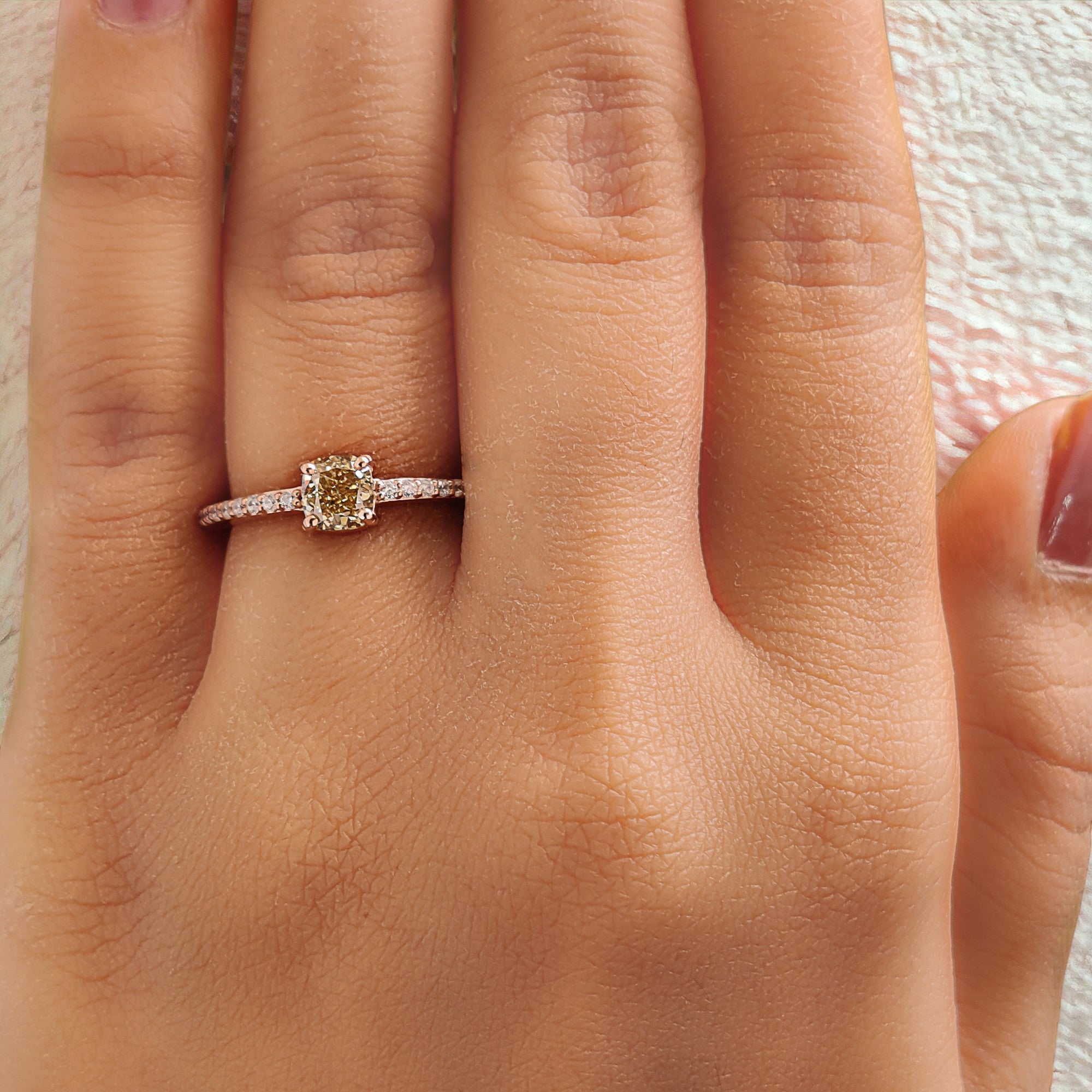 Cushion Yellow Color Diamond Ring 0.71 Ct 4.90 MM Cushion Shape Diamond Ring 14K Solid Rose Gold Silver Engagement Ring Gift For Her QL5778