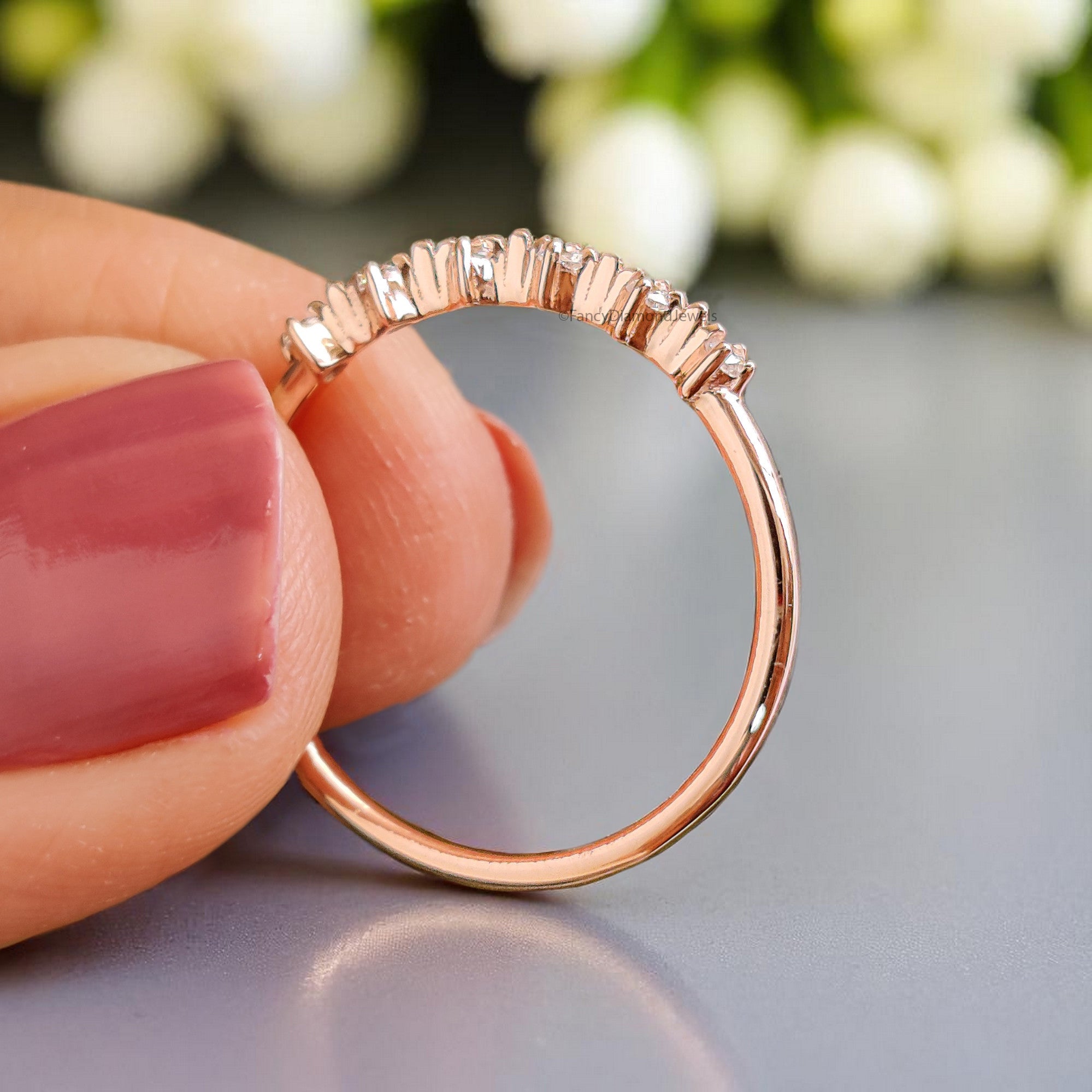 Natural White Diamond Wedding Band Half Eternity Minimalist Ring Silver/10K/14K/18K Gold stacking dainty matching anniversary Ring KD908