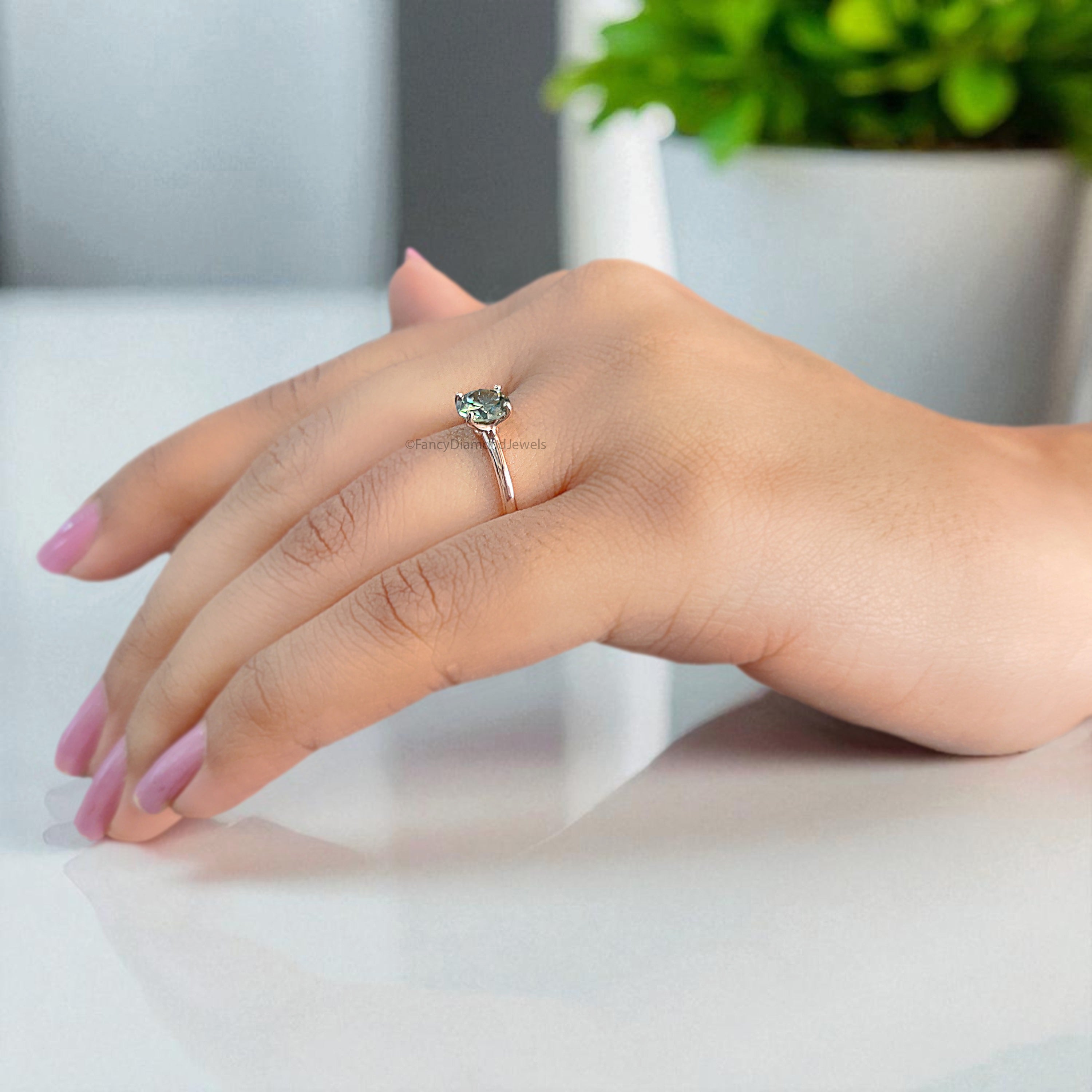 0.80 CT Aqua Blue Green Round Brilliant Moissanite Ring 10k/14k/18k Solid Rose Gold Ring Solitaire Engagement Ring Moissanite Ring FD13