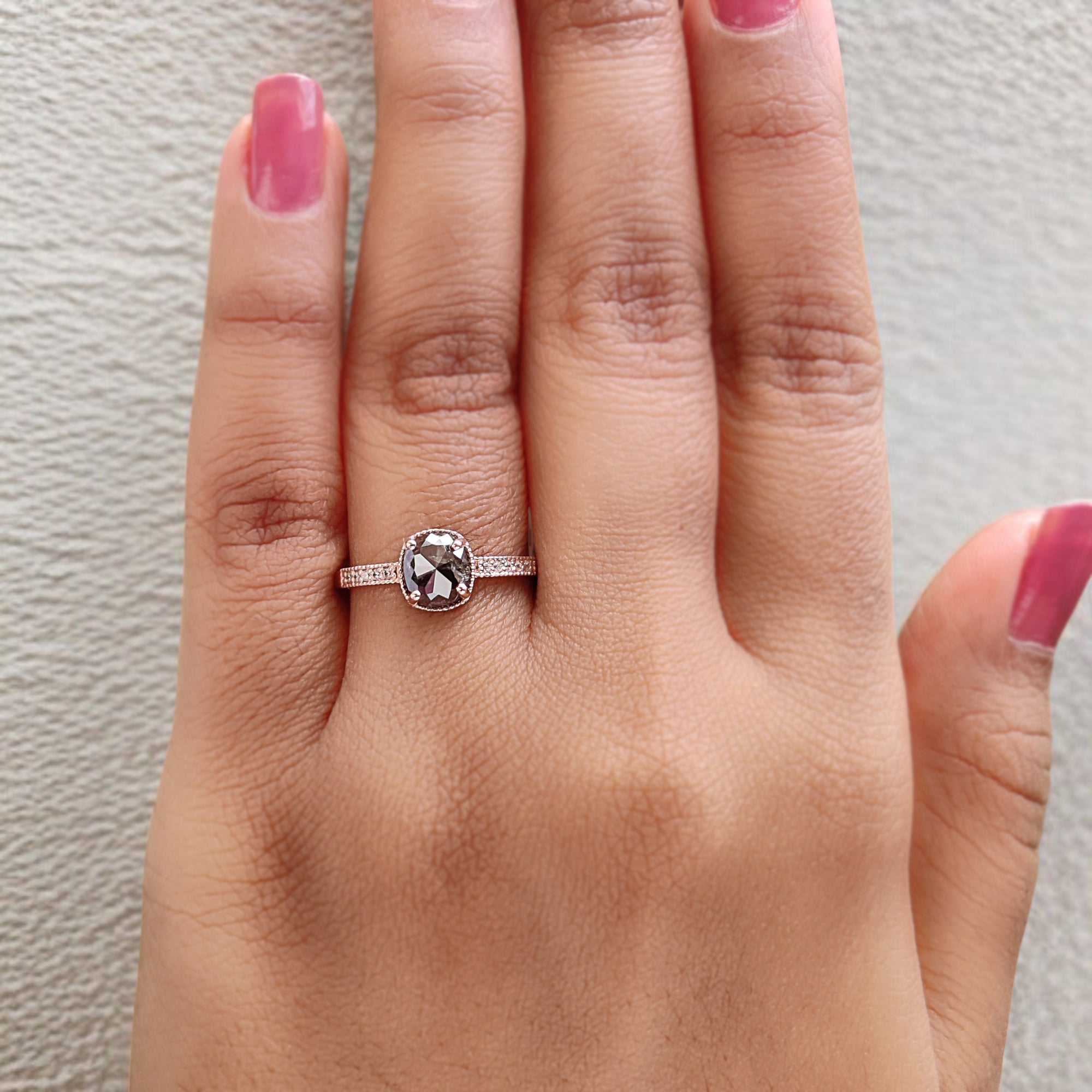 Cushion Shape Brown Color Diamond Ring 1.07 Ct 6.36 MM Cushion Diamond Ring 14K Solid Rose Gold Silver Engagement Ring Gift For Her QL2856