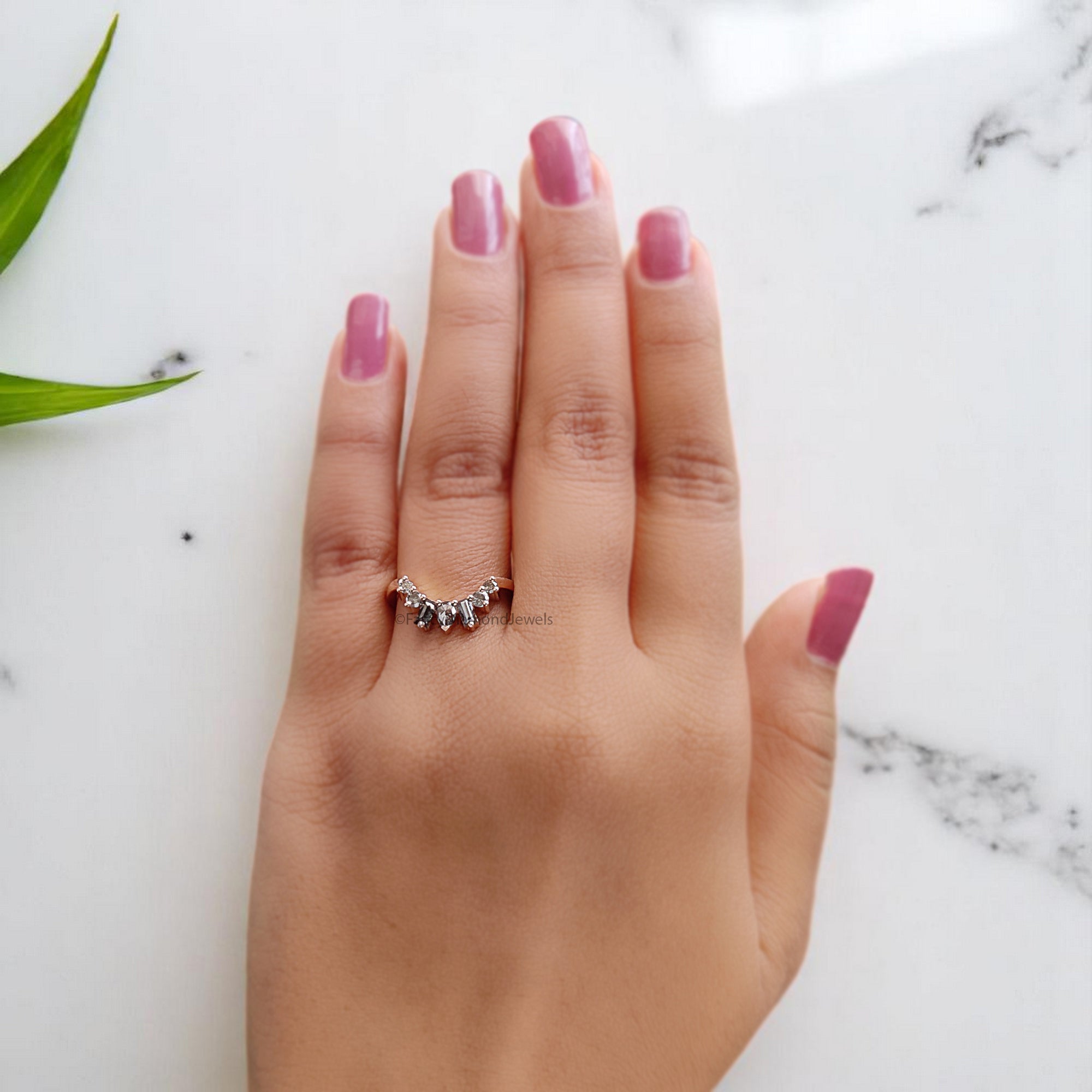 Curved Salt and Pepper Diamond Wedding Band 0.50 TW Silver/10K/14K/18K Band Minimalist stacking dainty matching Band Gift For Her KD834