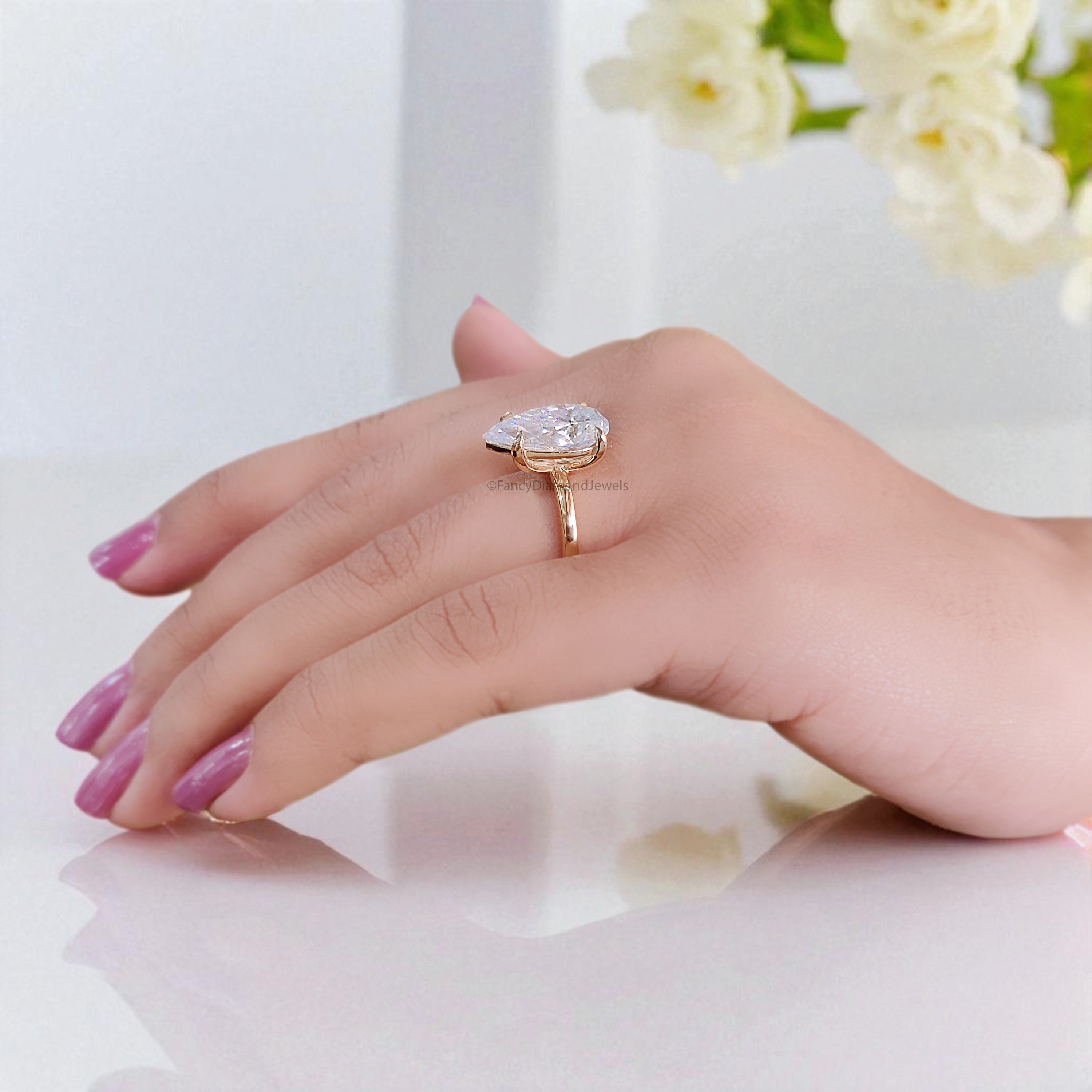 4.60 CT Pear Brilliant Cut Moissanite Engagement Ring Prong Set Ring Pear Solitaire Ring Wedding Ring Yellow Gold Ring Gift For Her FD444