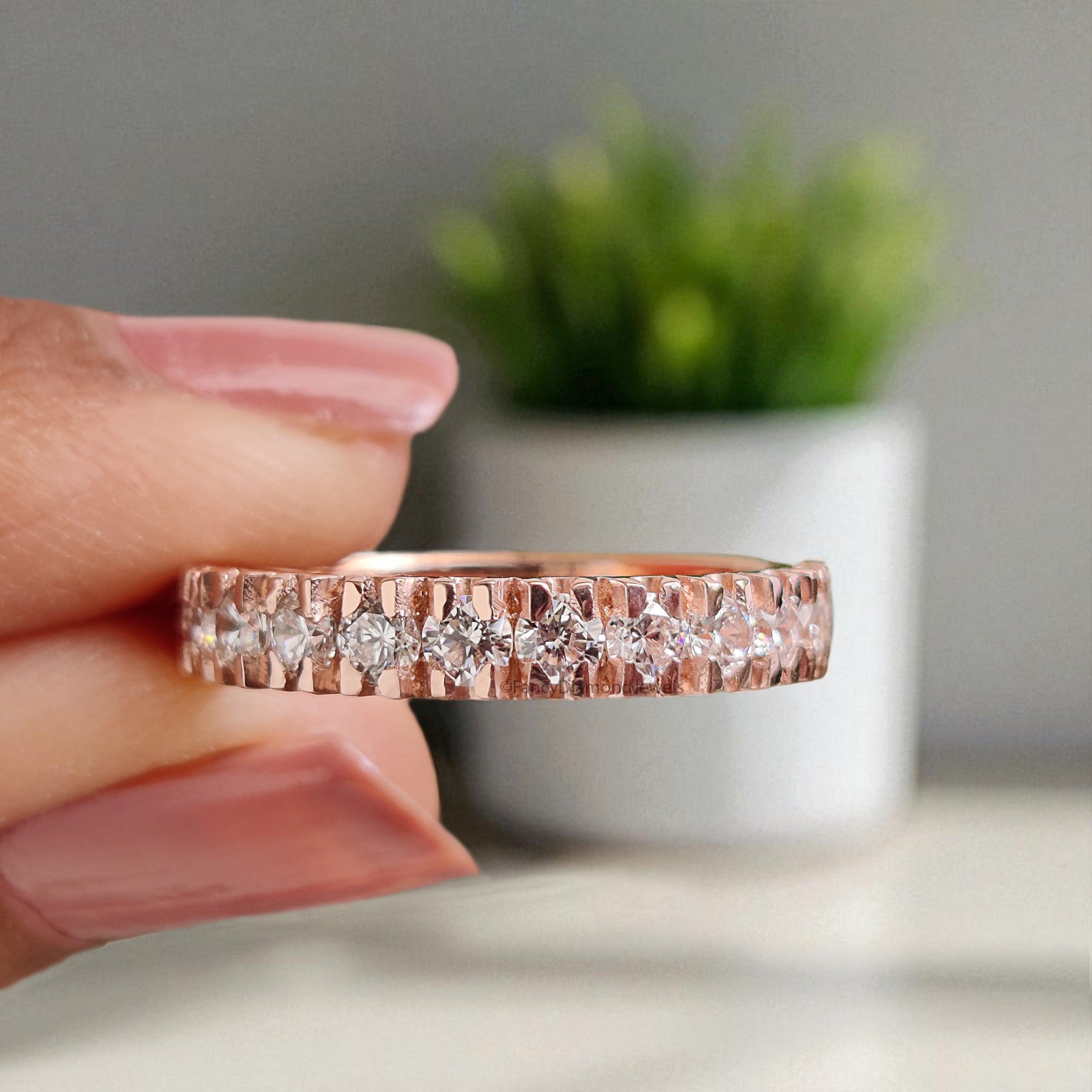 0.76 CT Natural White Diamond Wedding Band Silver/10K/14K/18K Gold Engagement Band Half Eternity Band Anniversary Ring Gift For Her FD386