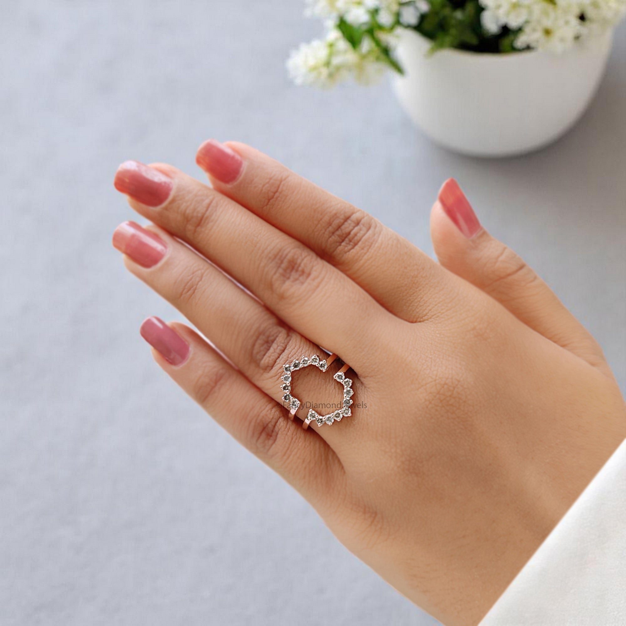 Double Curved Wedding Band 0.58 CT Salt And Pepper Diamond Silver/10K/14K/18K Gold Band Minimalist stacking dainty matching Band KD702