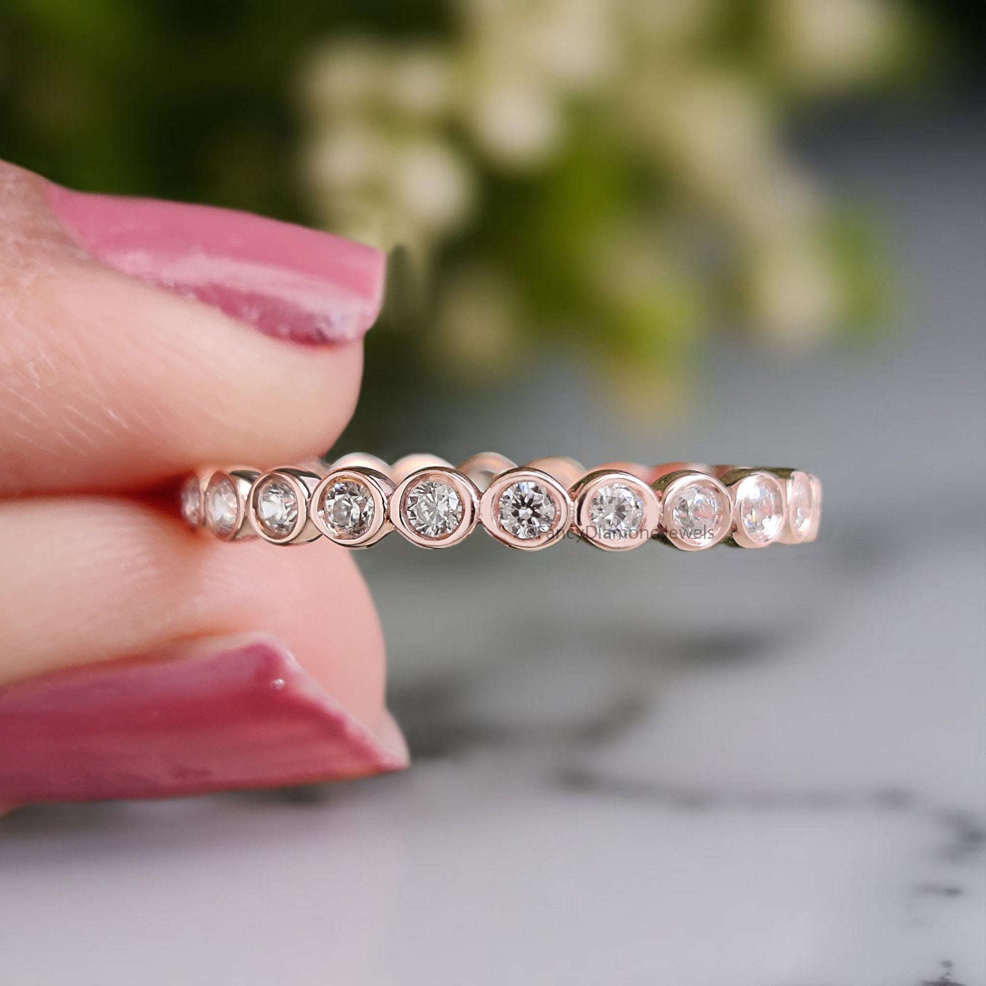 Bezel Set Silver/10K/14K/18K Band 0.36 CT Natural White Diamond Wedding Band Full Eternity Minimalist stacking dainty matching Ring KD889