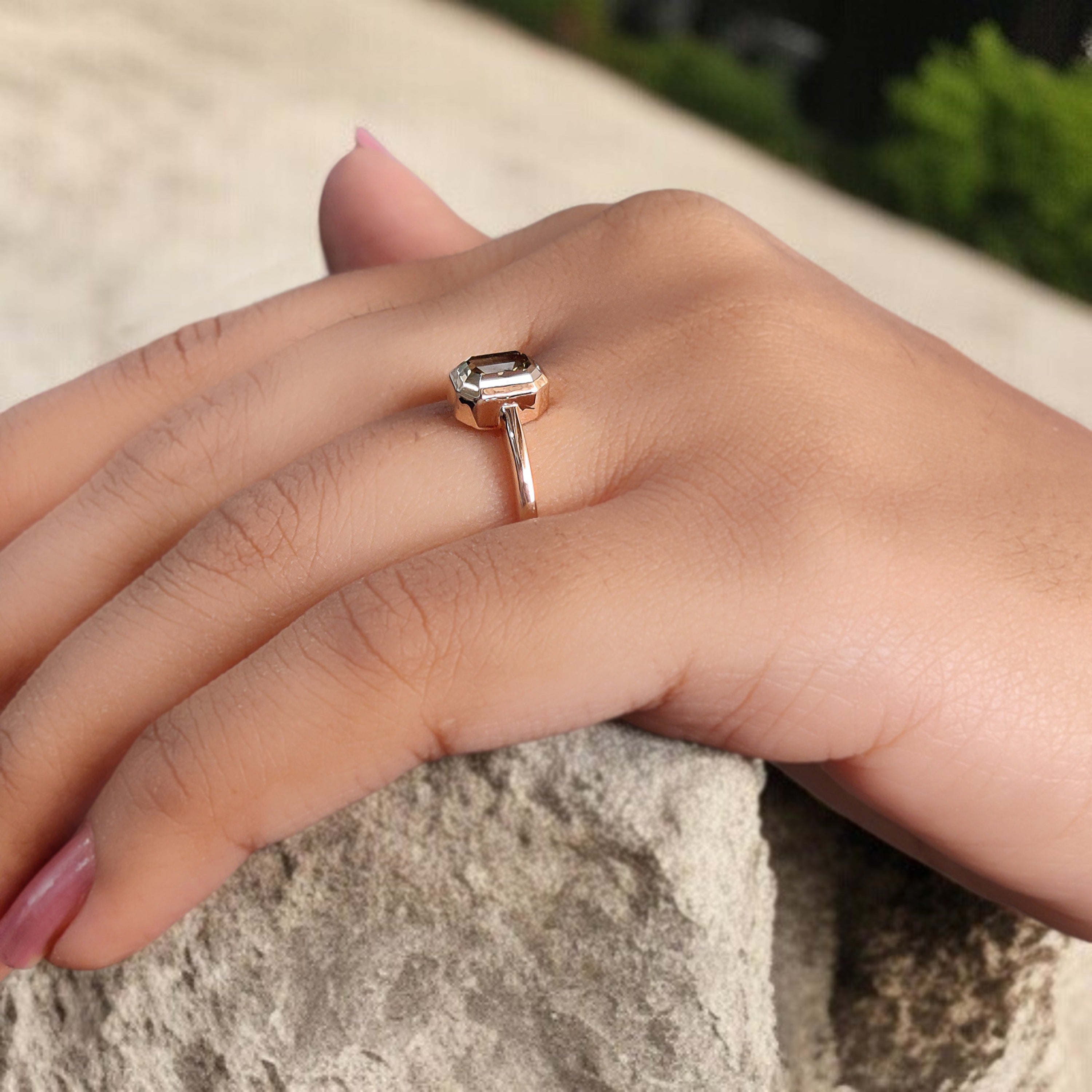 Emerald Cut White-K Color Diamond Ring 1.17 Ct 6.83 MM Emerald Diamond Wedding Ring 14K Rose Gold Engagement Ring Gift For Her KDL2615