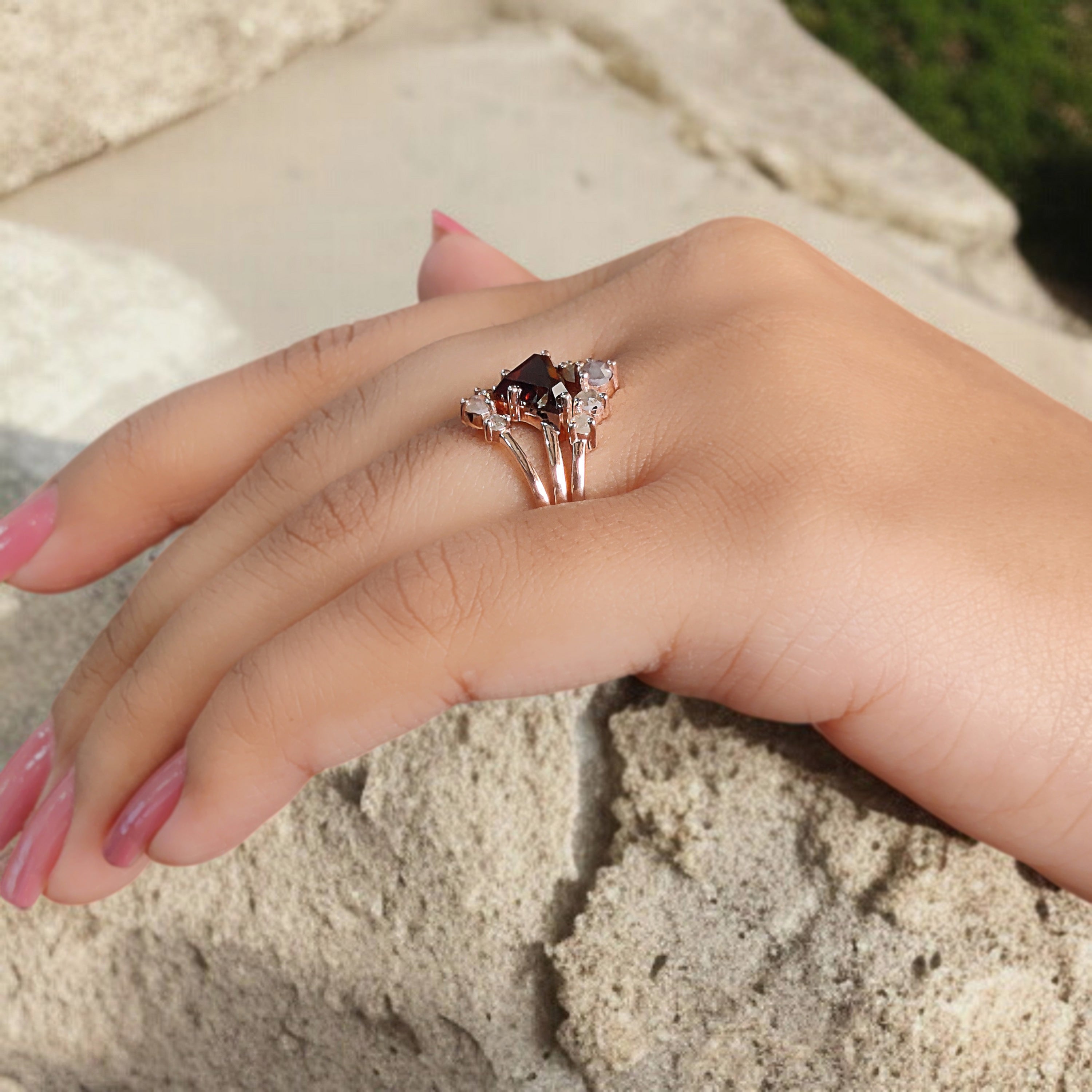 Shield Shape Brown Diamond Ring 1.70 Ct 6.85 MM Shield Cut Diamond Ring 14K Solid Rose Gold Silver Engagement Ring Gift For Her QL1866