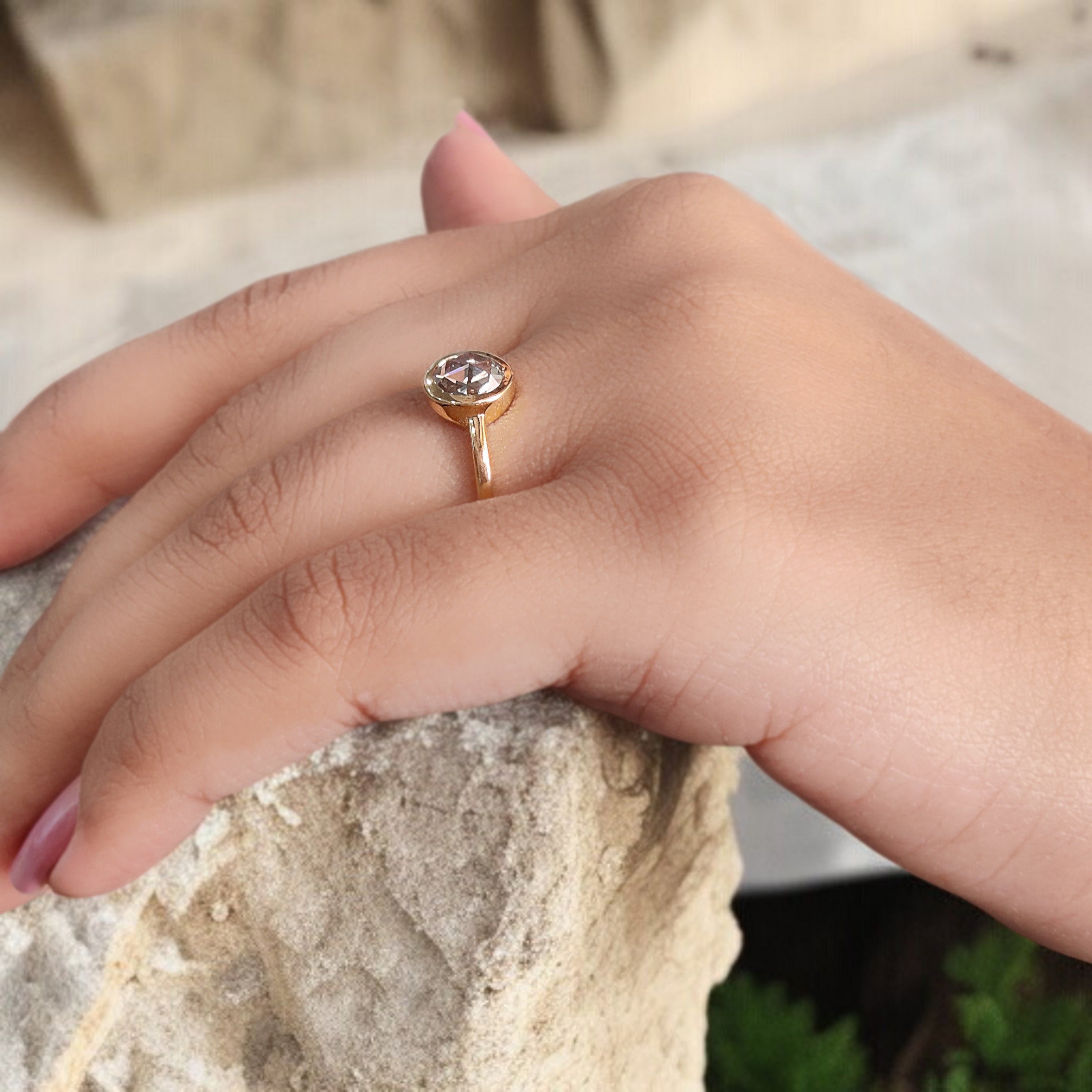 Round Rose Cut White-J Color Diamond Ring 1.12 Ct 6.39 MM Round Diamond Wedding Ring 14K Yellow Gold Engagement Ring Gift For Her KDL2624