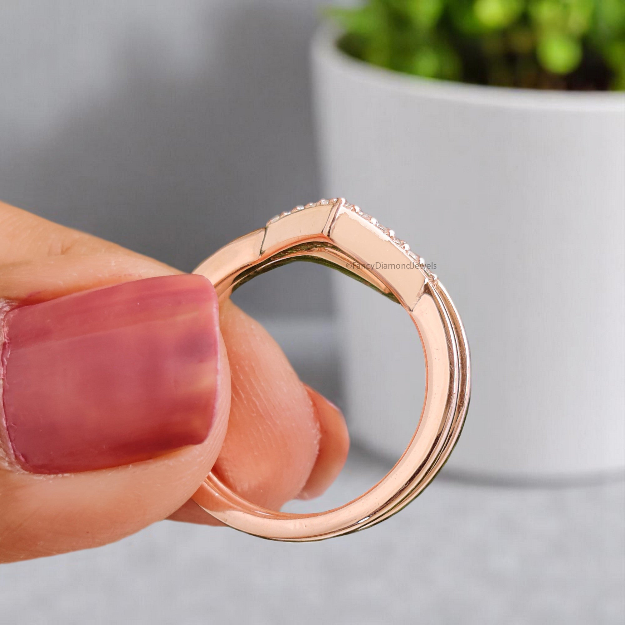 Geometric Design 0.11 CT Diamond Wedding Band Rose Gold Silver/10K/14K/18K Engagement Band Stacking Dainty Matching Anniversary Ring KD844