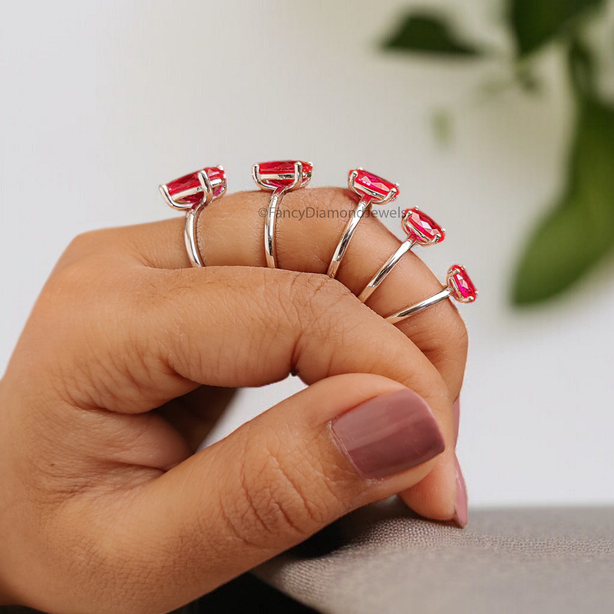 Oval Red Ruby engagement ring 12mm 10mm 9mm 8mm 7mm stone ring Simulant Solitaire ring Oval Red Diamond ring Silver ring Gift for her FD331