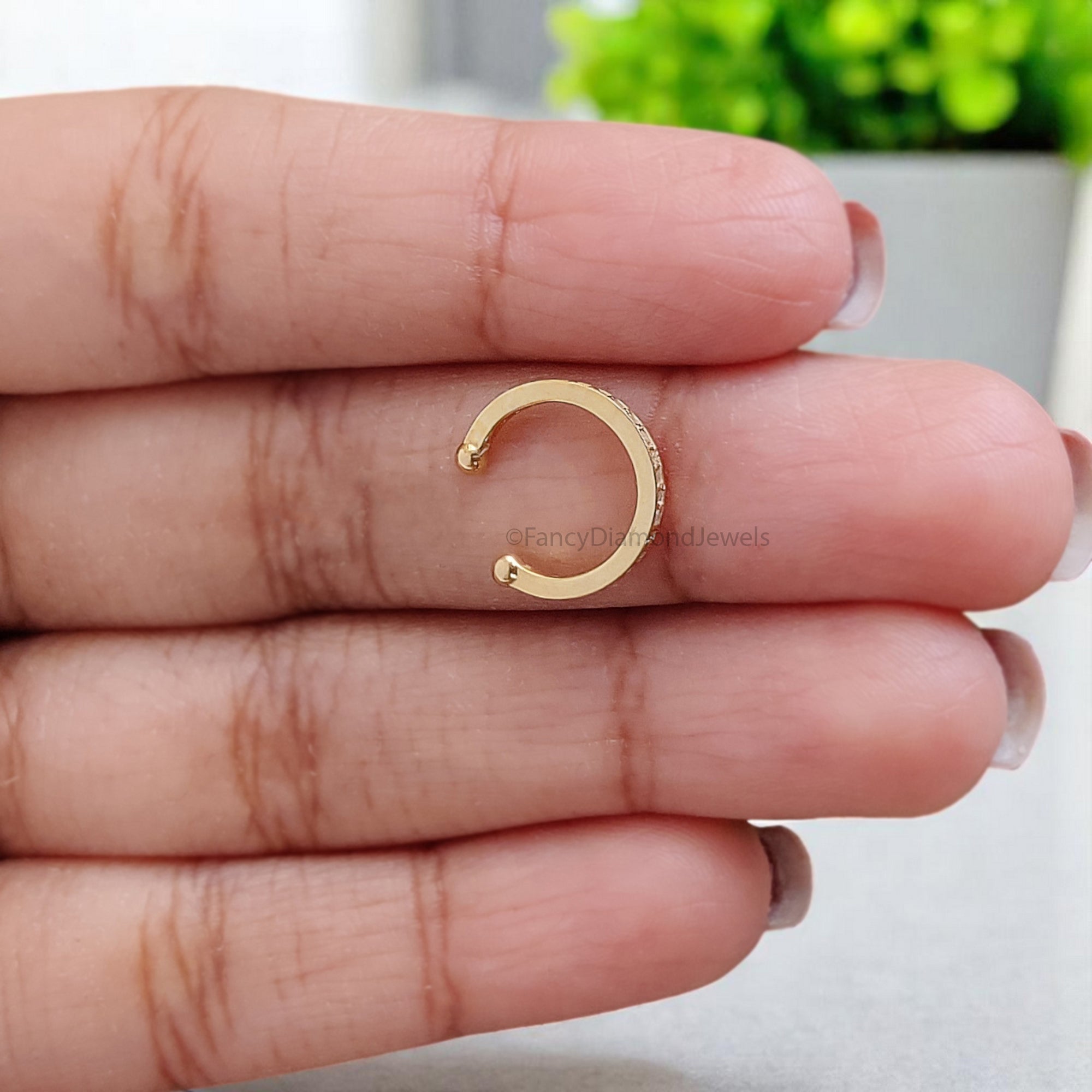 Round Brilliant Cut Colorless Moissanite Diamond Ear Cuff Dainty Ear Cuff Pave Set Sterling Silver Helix Piercing Yellow Gold Ear Wrap FD350