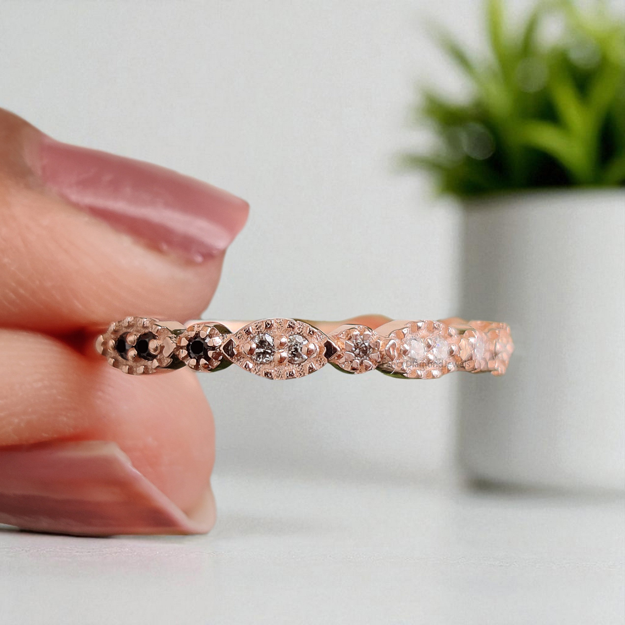 White /Salt And Pepper /Black Diamond Wedding Band Silver/10K/14K/18K Gold Band Minimalist stacking dainty matching anniversary Ring KD926
