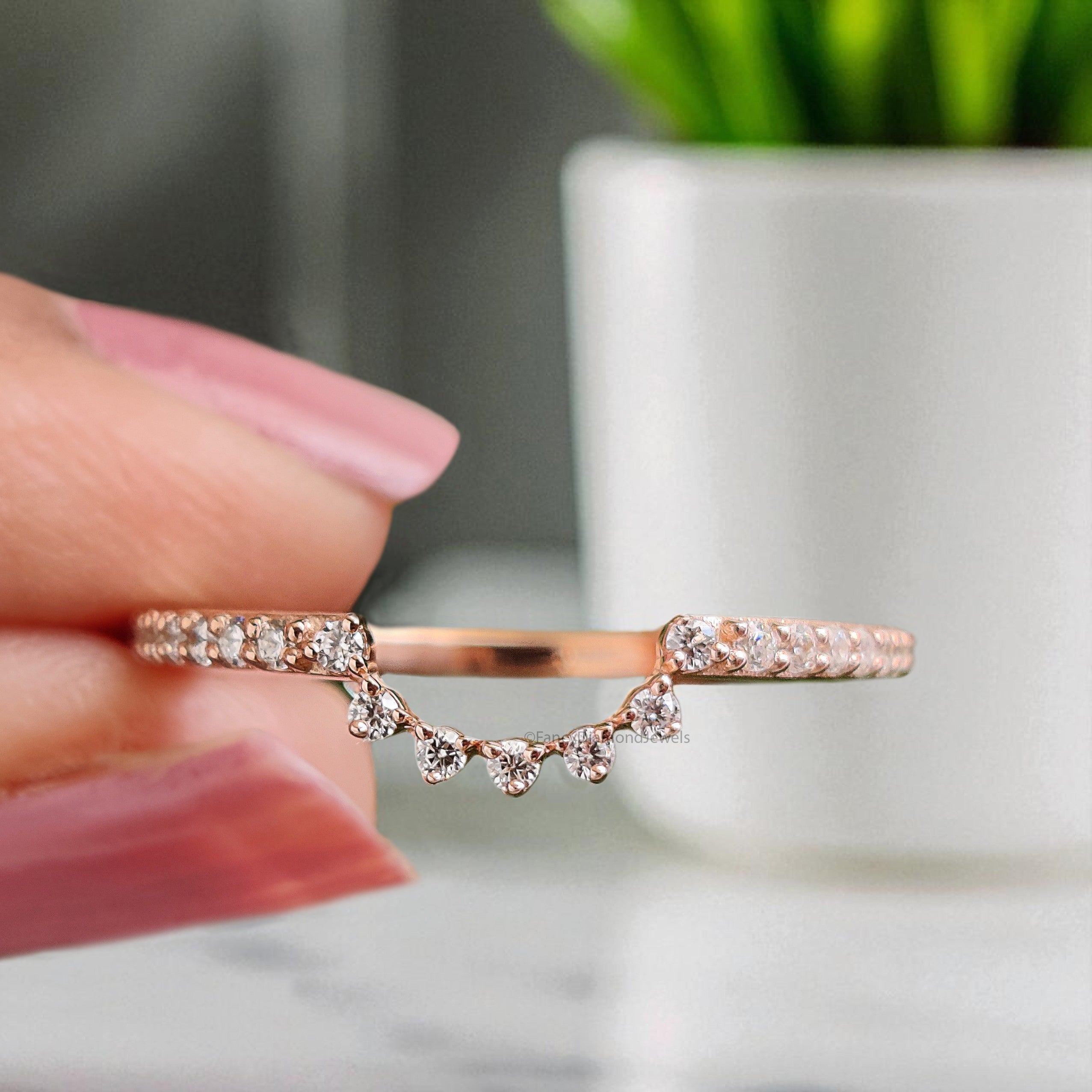Natural White Diamond Wedding Band Half Eternity Minimalist Ring Silver/10K/14K/18K Gold stacking dainty matching anniversary Ring KD833